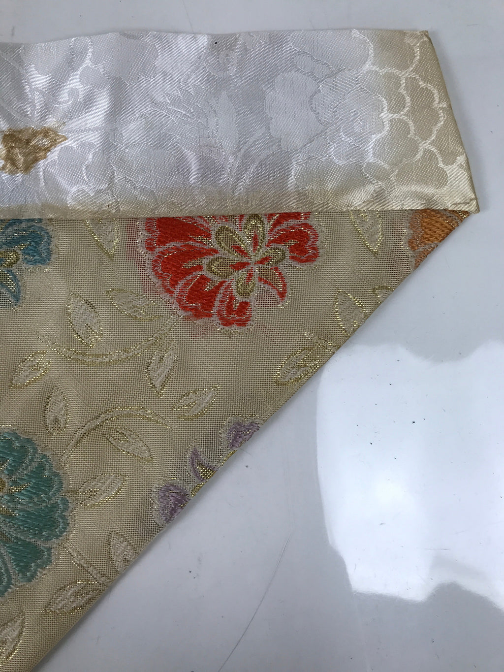 Japanese Buddhist Altar Silk Table Cloth Uchishiki Vtg Pastel Floral Beige UC17