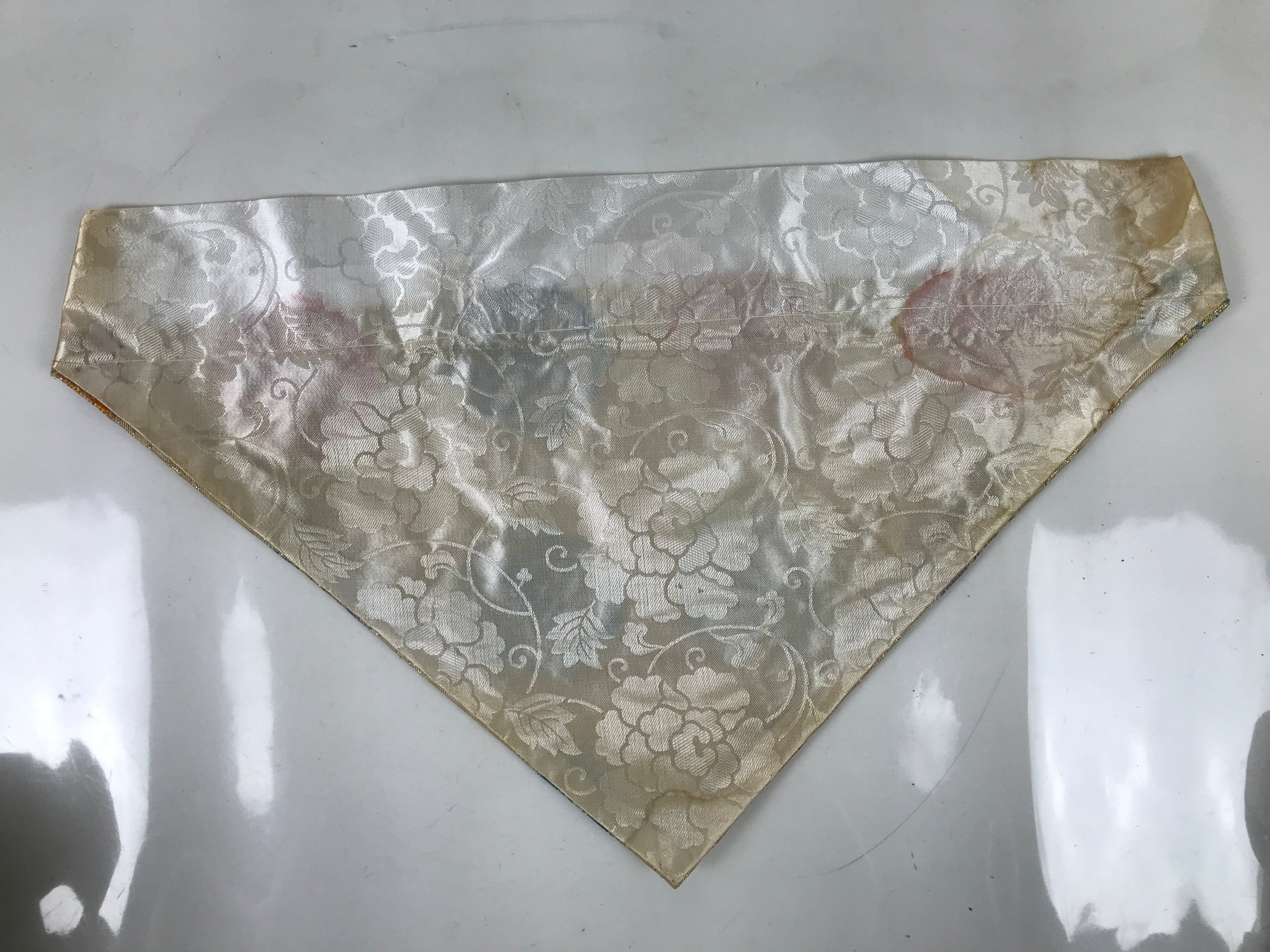 Japanese Buddhist Altar Silk Table Cloth Uchishiki Vtg Pastel Floral Beige UC17