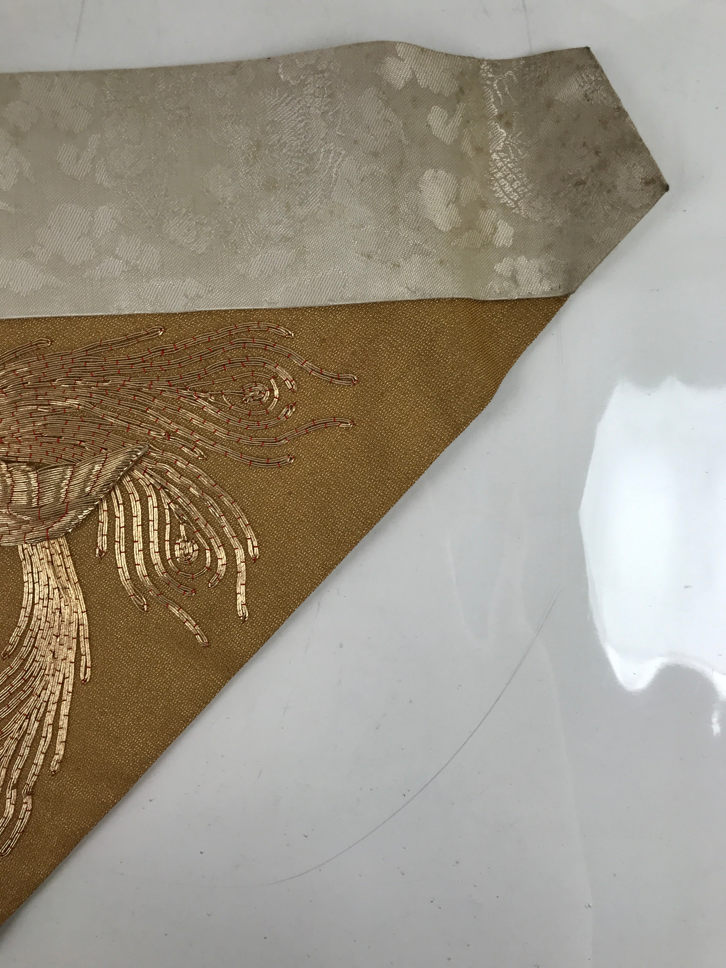 Japanese Buddhist Altar Silk Table Cloth Uchishiki Vtg Phoenix Gold BA313