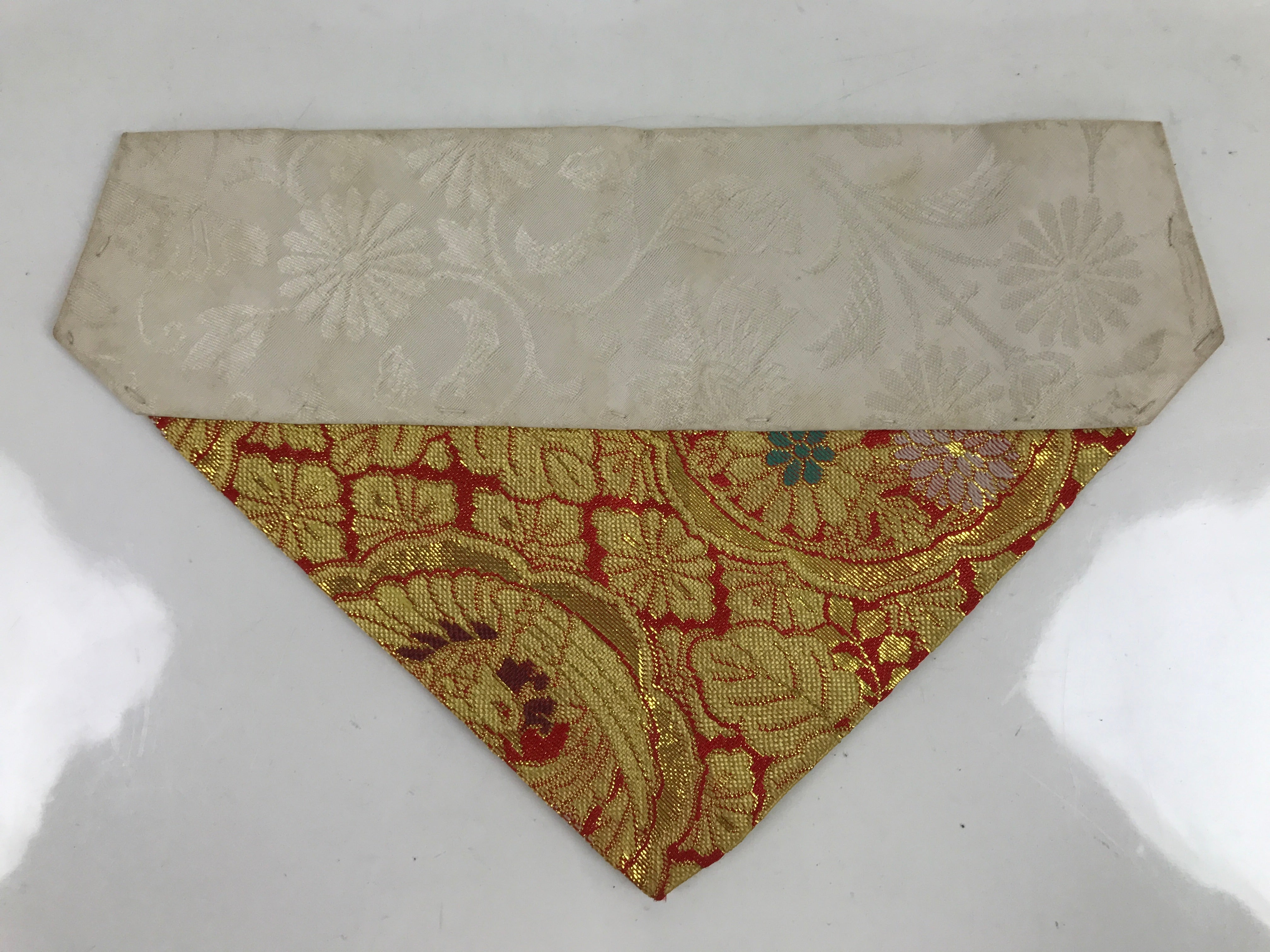 Japanese Buddhist Altar Silk Table Cloth Uchishiki Vtg Red Gold Flower Leaf UC10