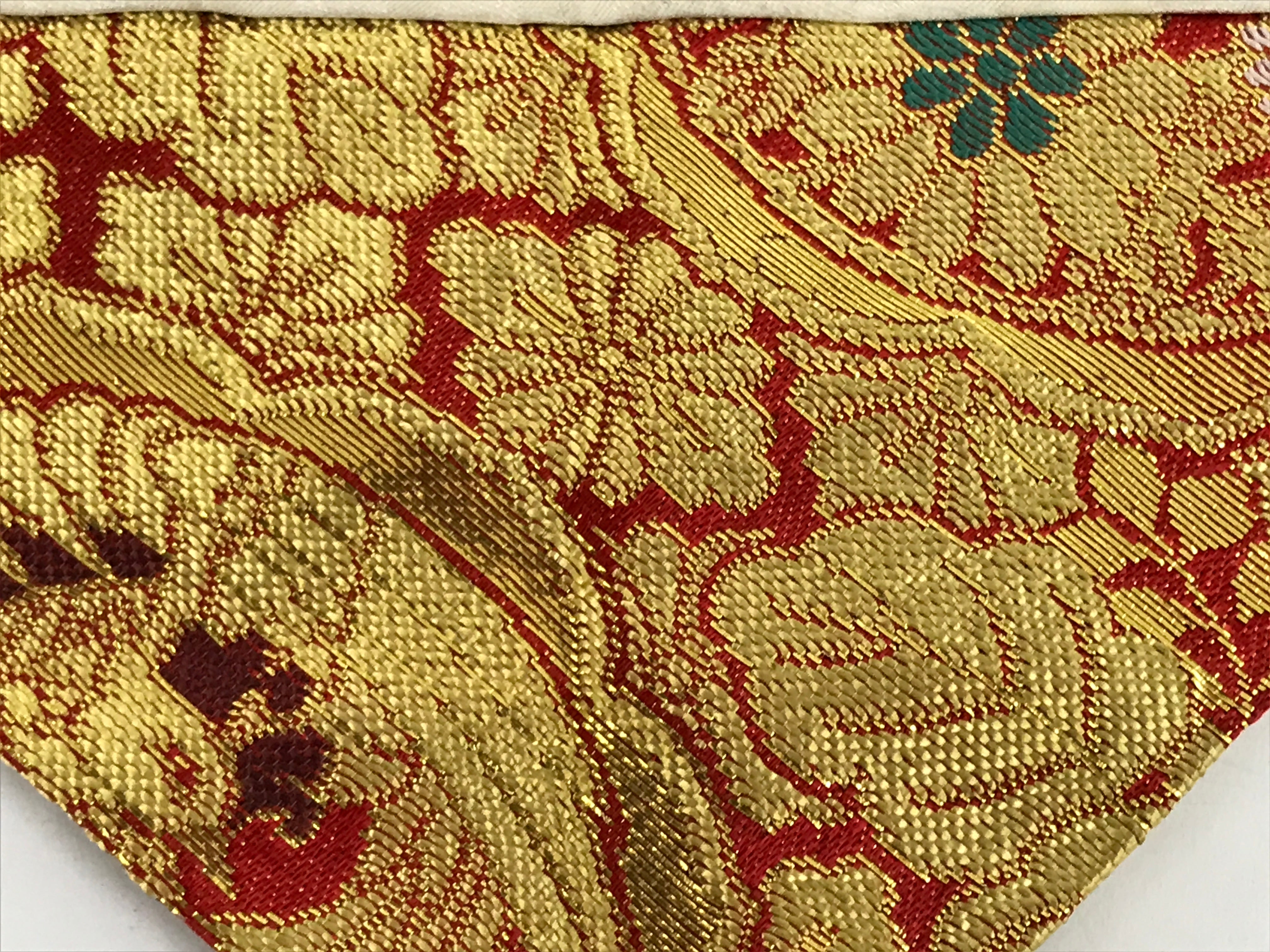 Japanese Buddhist Altar Silk Table Cloth Uchishiki Vtg Red Gold Flower Leaf UC10