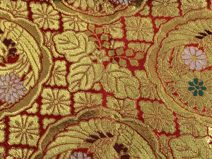 Japanese Buddhist Altar Silk Table Cloth Uchishiki Vtg Red Gold Flower Leaf UC9