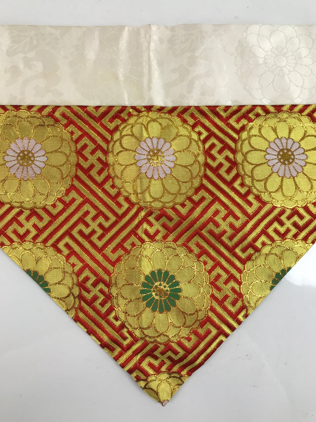 Japanese Buddhist Altar Silk Table Cloth Uchishiki Vtg Red Gold Flower UC3