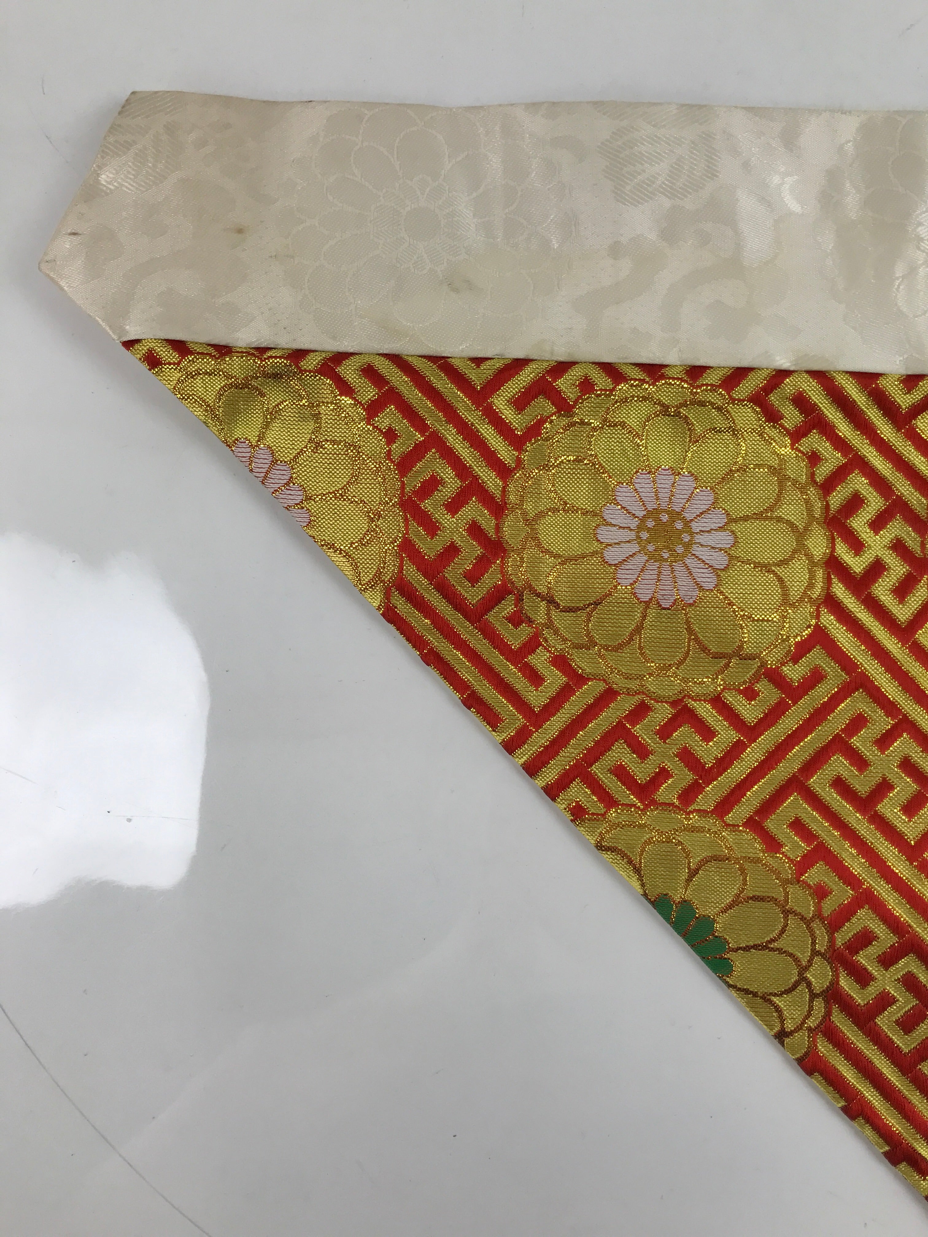 Japanese Buddhist Altar Silk Table Cloth Uchishiki Vtg Red Gold Flower UC3