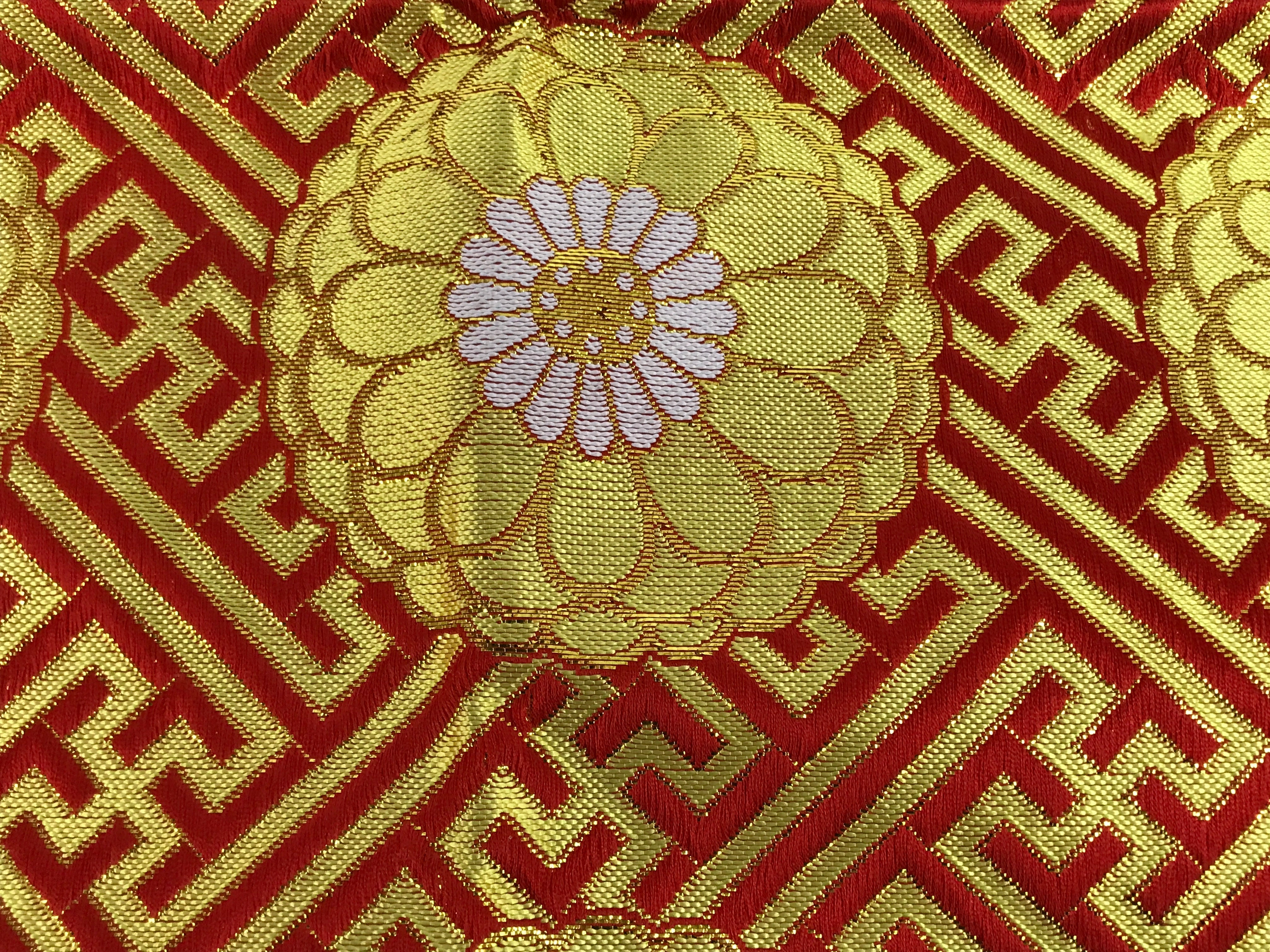 Japanese Buddhist Altar Silk Table Cloth Uchishiki Vtg Red Gold Flower UC3