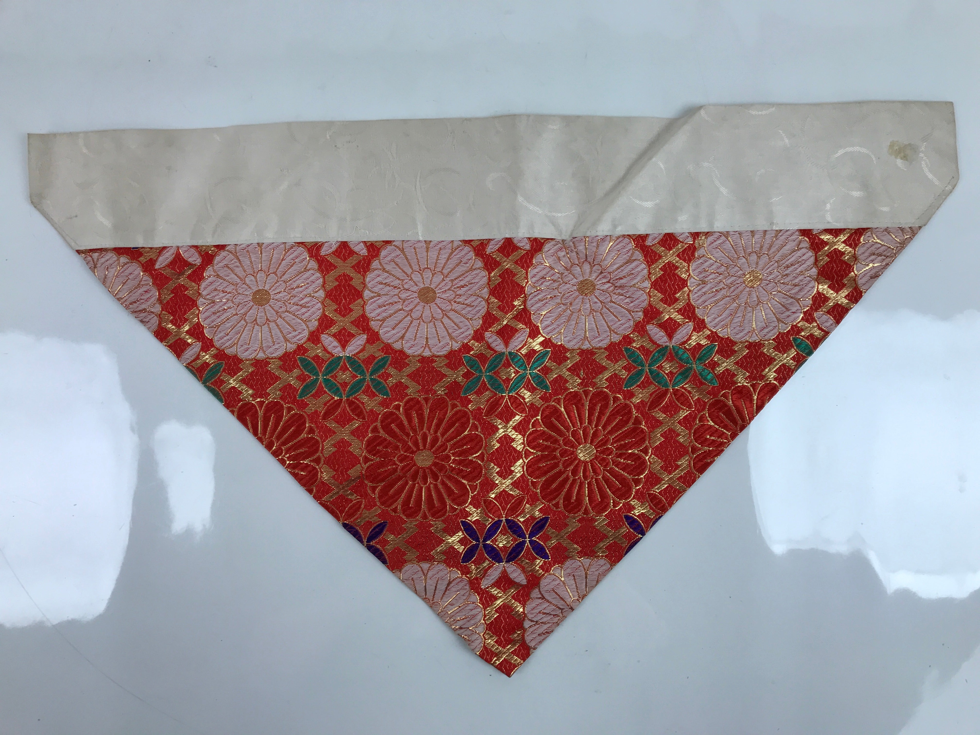 Japanese Buddhist Altar Silk Table Cloth Uchishiki Vtg Red Gold Flower UC7