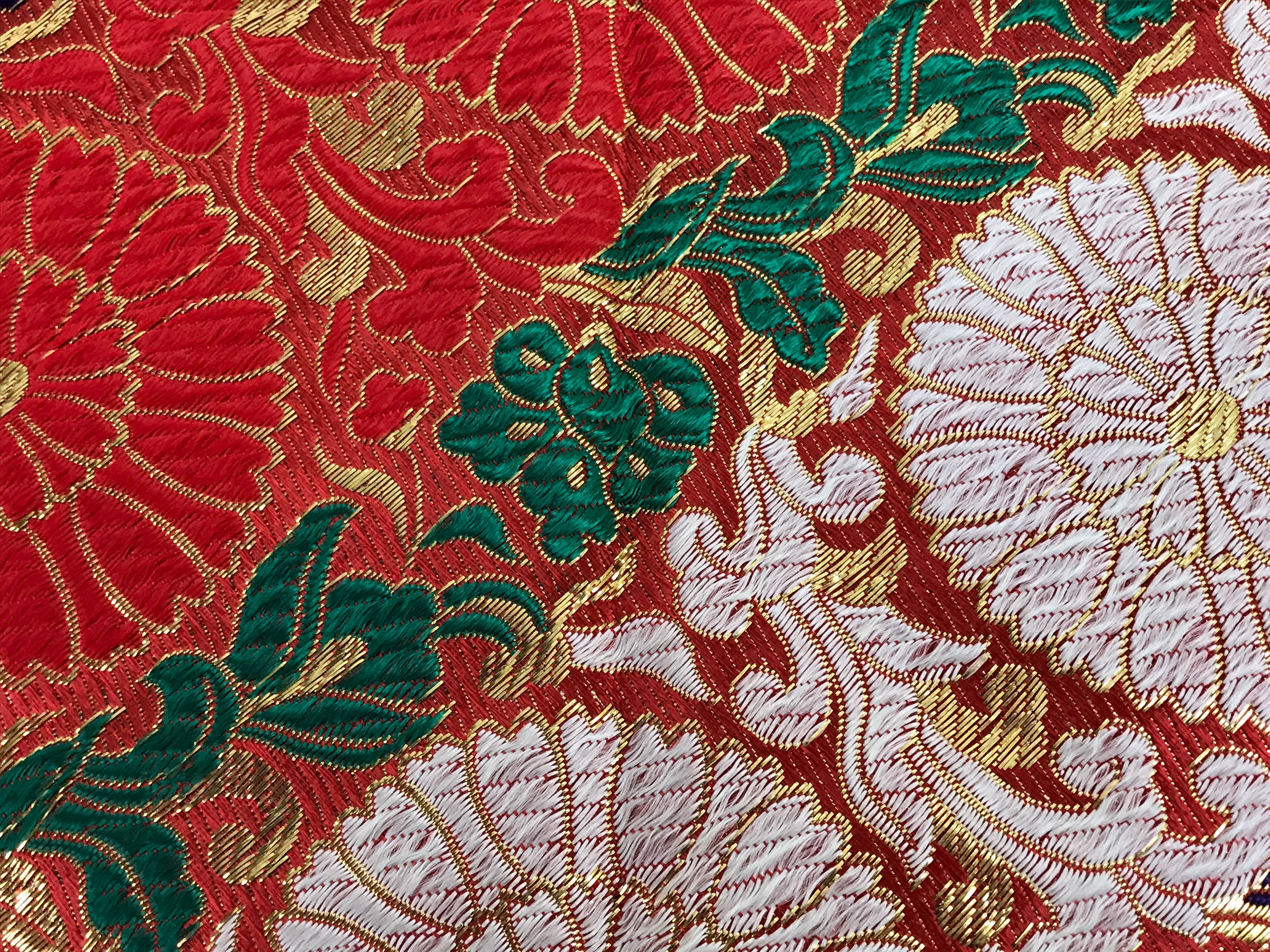 Japanese Buddhist Altar Silk Table Cloth Uchishiki Vtg Red Gold Flower UC8