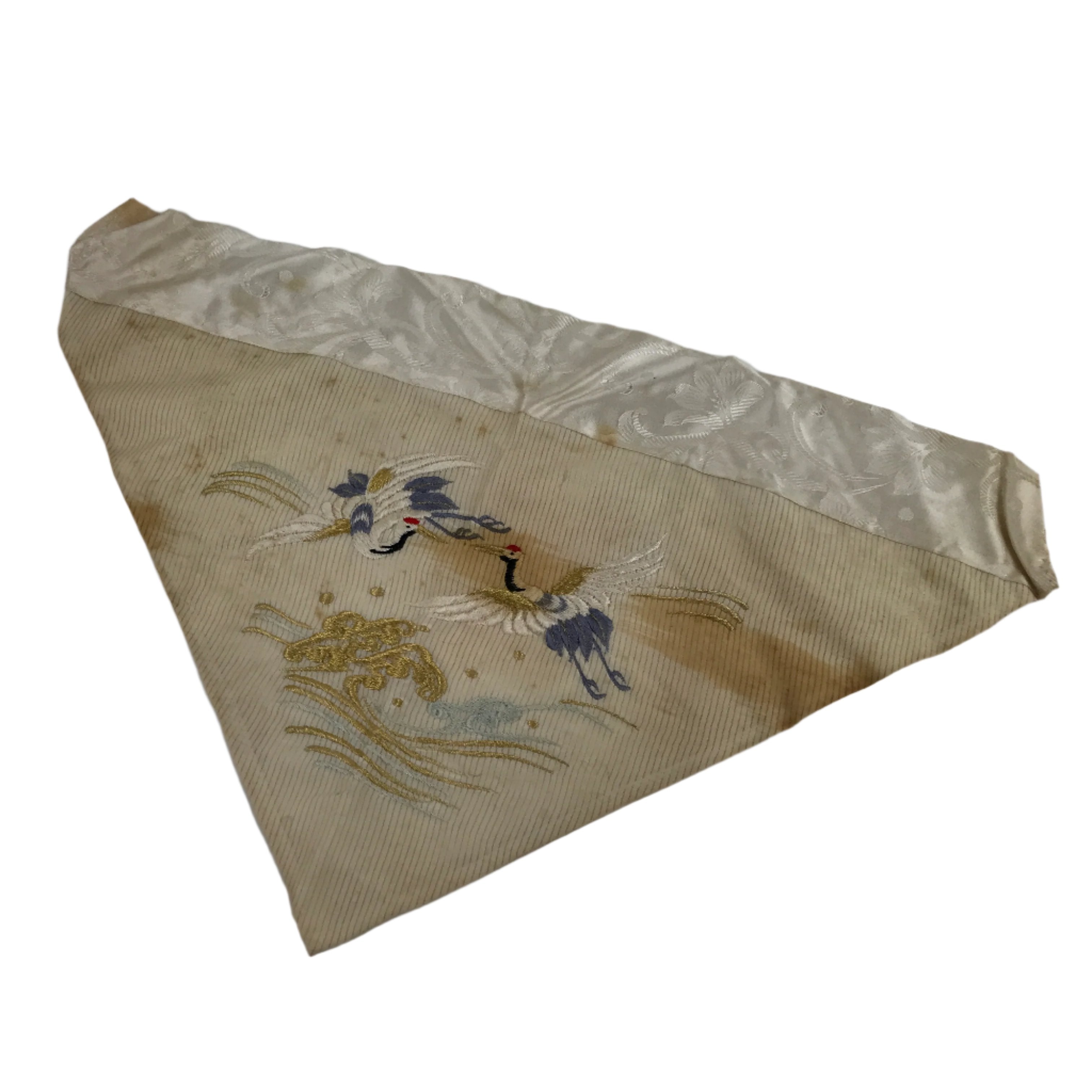 Japanese Buddhist Altar Silk Table Cloth Uchishiki Vtg White Crane Wave UC12