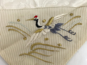 Japanese Buddhist Altar Silk Table Cloth Uchishiki Vtg White Crane Wave UC13