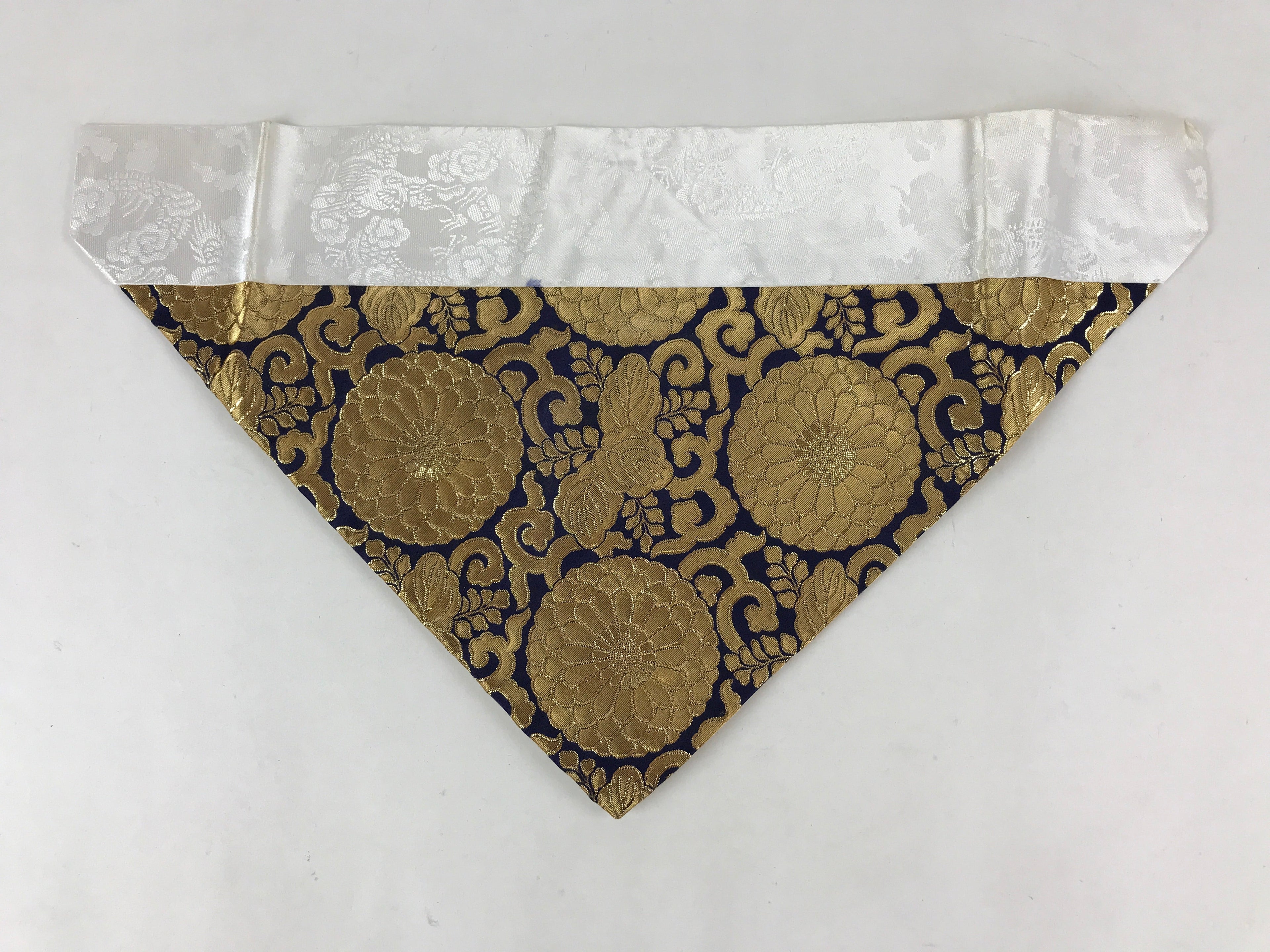 Japanese Buddhist Altar Silk Tablecloth Uchishiki Vtg Triangle Blue Gold BA96