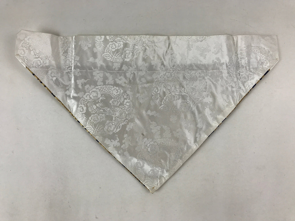 Japanese Buddhist Altar Silk Tablecloth Uchishiki Vtg Triangle Blue Gold BA96