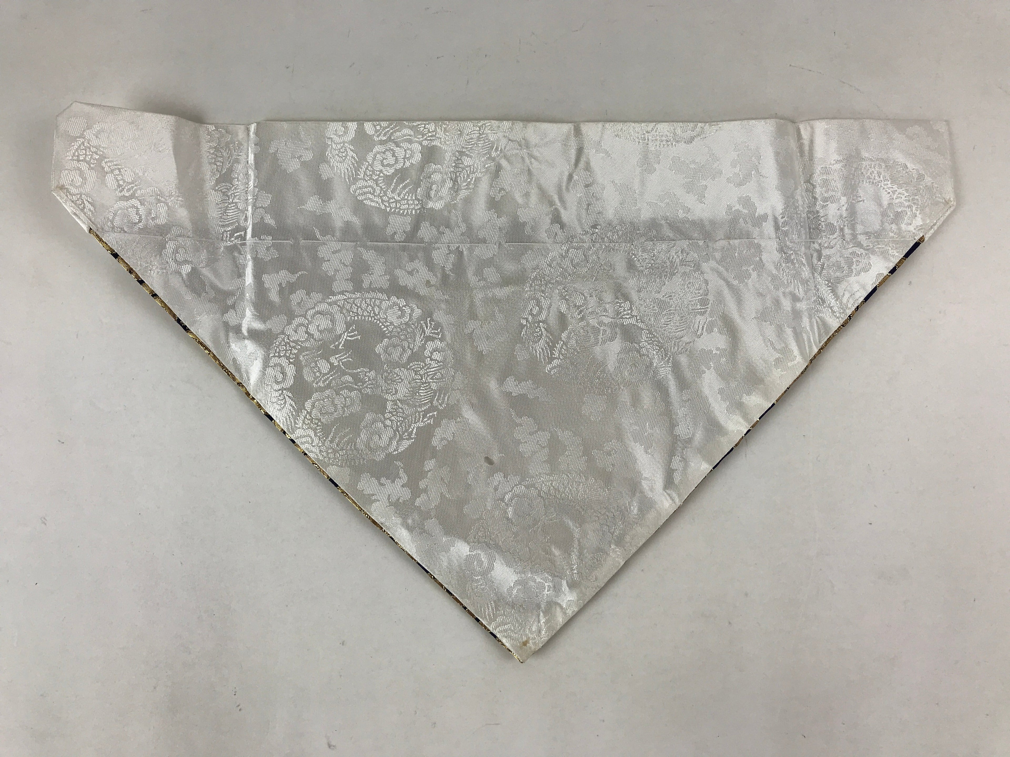 Japanese Buddhist Altar Silk Tablecloth Uchishiki Vtg Triangle Blue Gold BA96