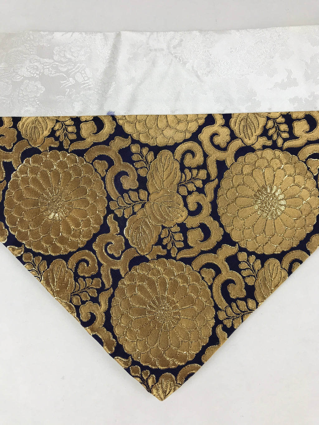 Japanese Buddhist Altar Silk Tablecloth Uchishiki Vtg Triangle Blue Gold BA96