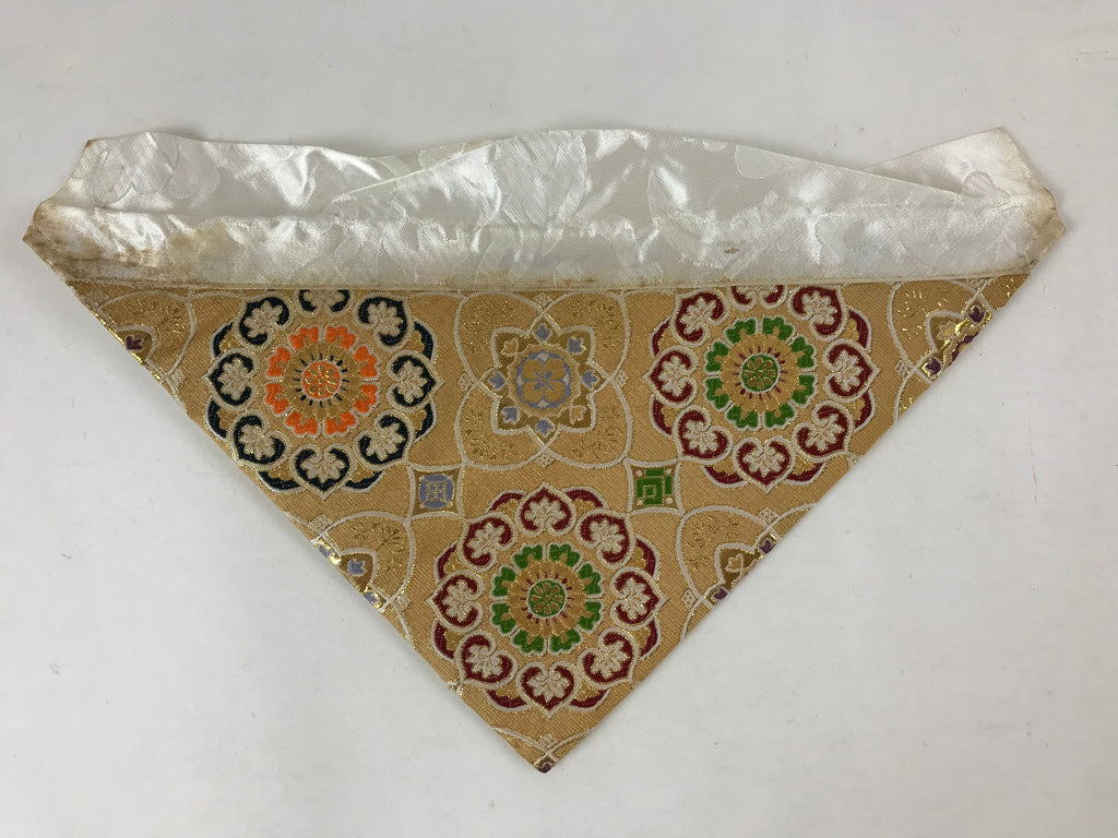 Japanese Buddhist Altar Silk Tablecloth Uchishiki Vtg Triangle Gold Floral BA141