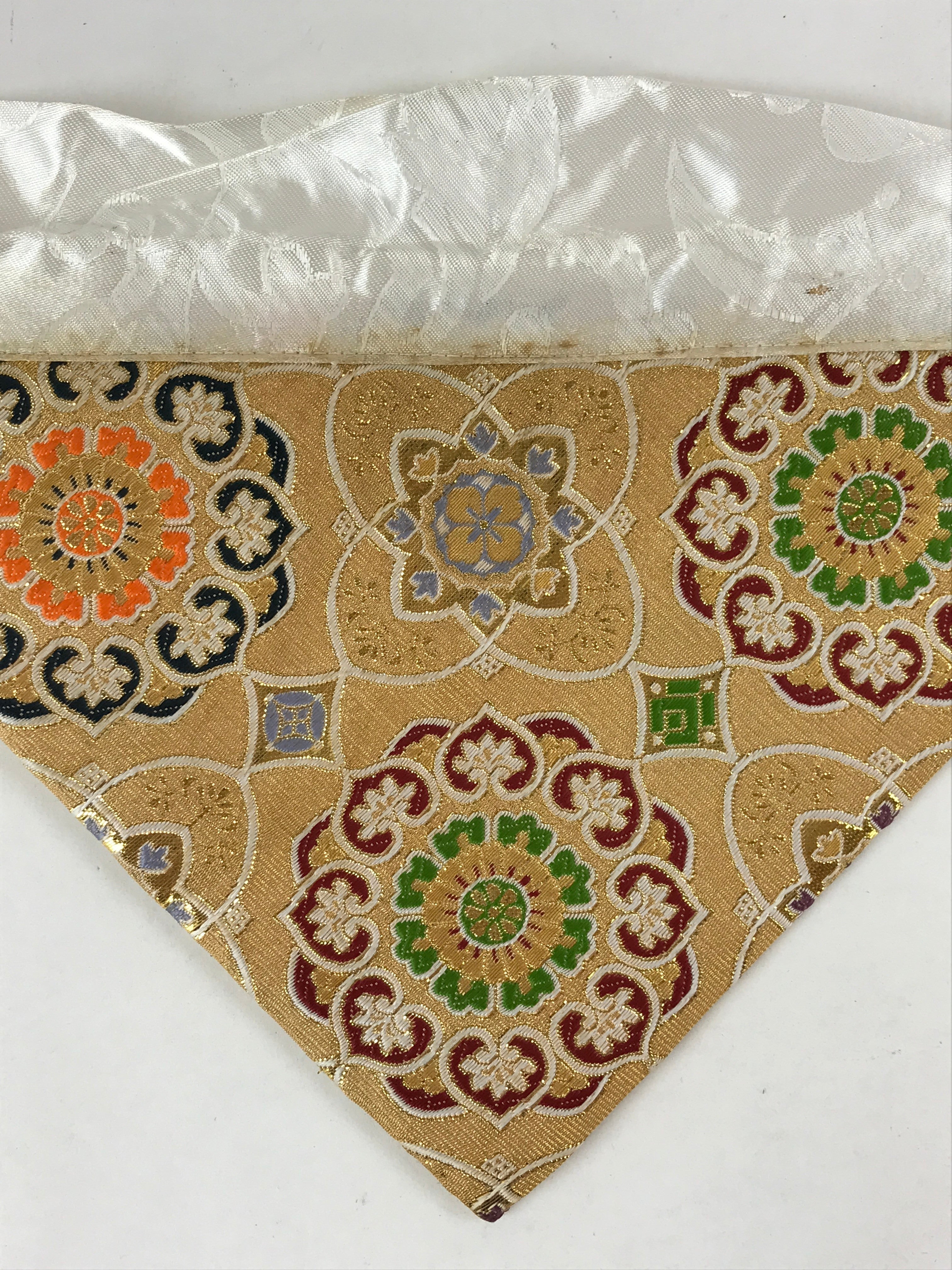 Japanese Buddhist Altar Silk Tablecloth Uchishiki Vtg Triangle Gold Floral BA141