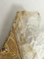 Japanese Buddhist Altar Silk Tablecloth Uchishiki Vtg Triangle Gold Floral BA141