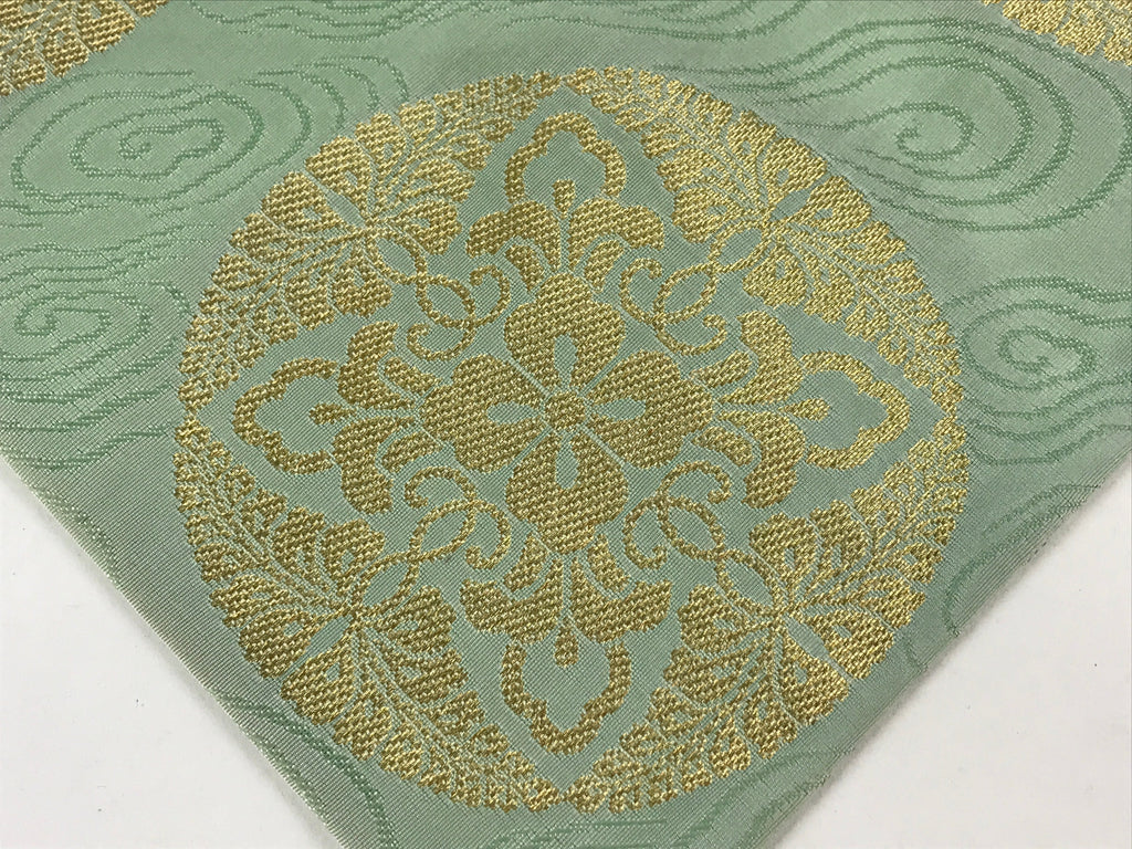 Japanese Buddhist Altar Silk Tablecloth Uchishiki Vtg Triangle Gold Green BA95
