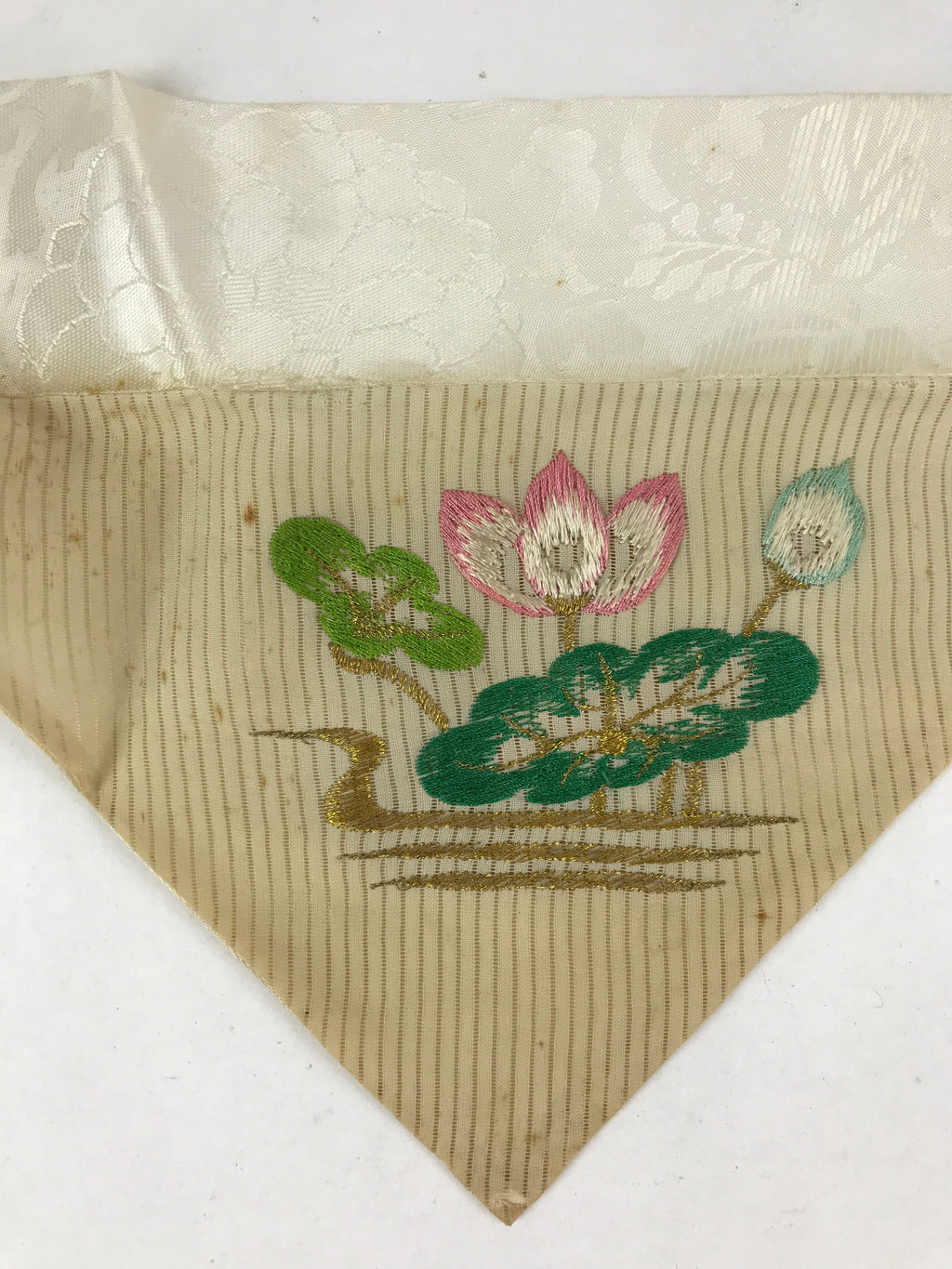 Japanese Buddhist Altar Silk Tablecloth Uchishiki Vtg Triangle Lotus Flower BA94