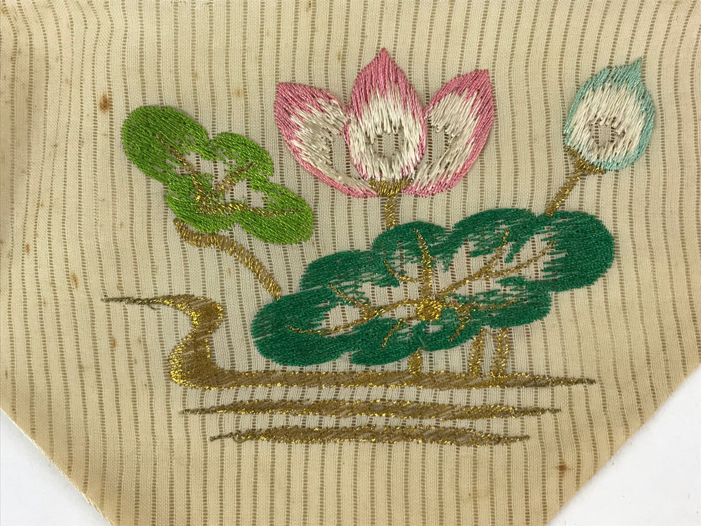 Japanese Buddhist Altar Silk Tablecloth Uchishiki Vtg Triangle Lotus Flower BA94
