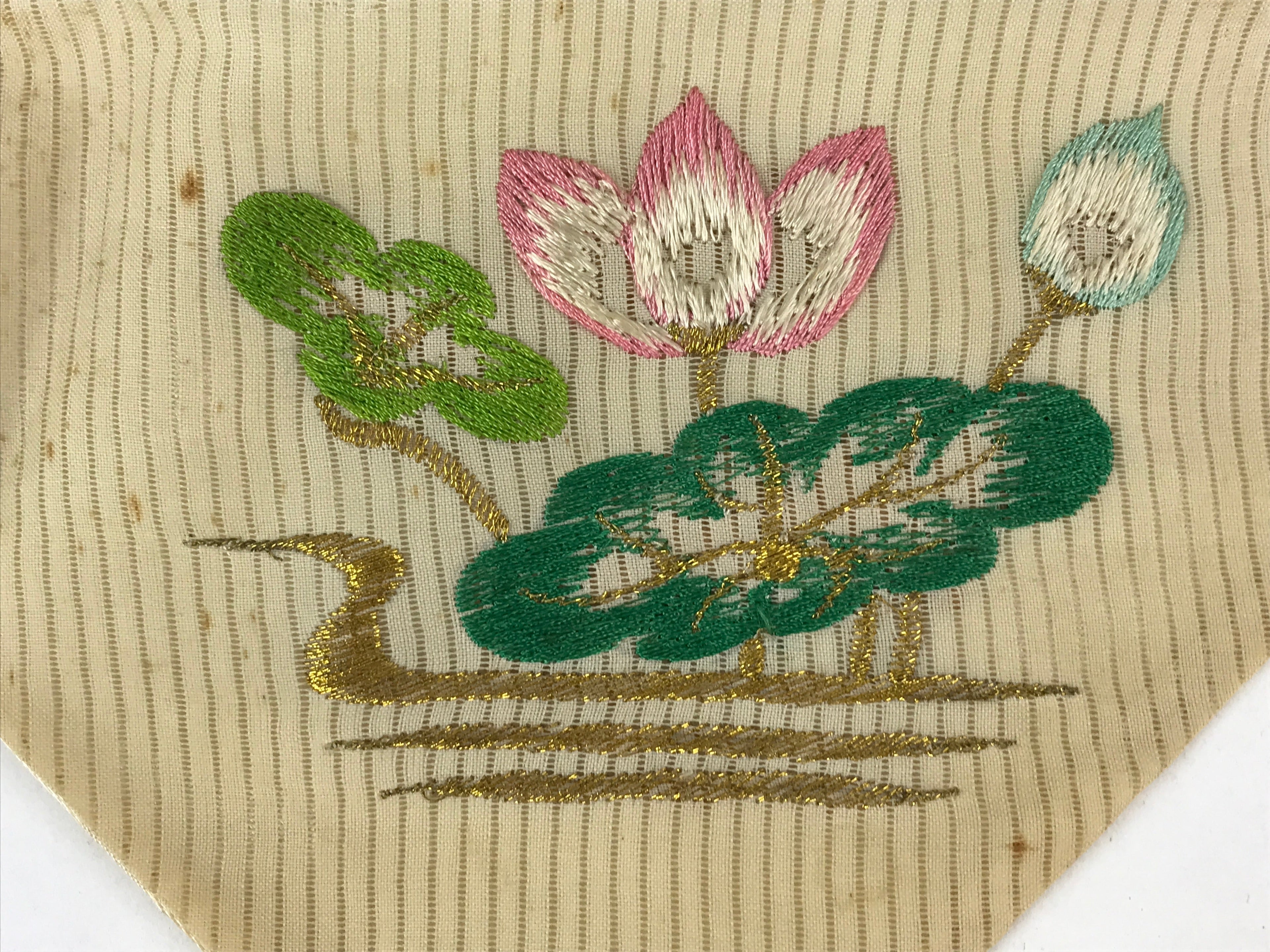 Japanese Buddhist Altar Silk Tablecloth Uchishiki Vtg Triangle Lotus Flower BA94