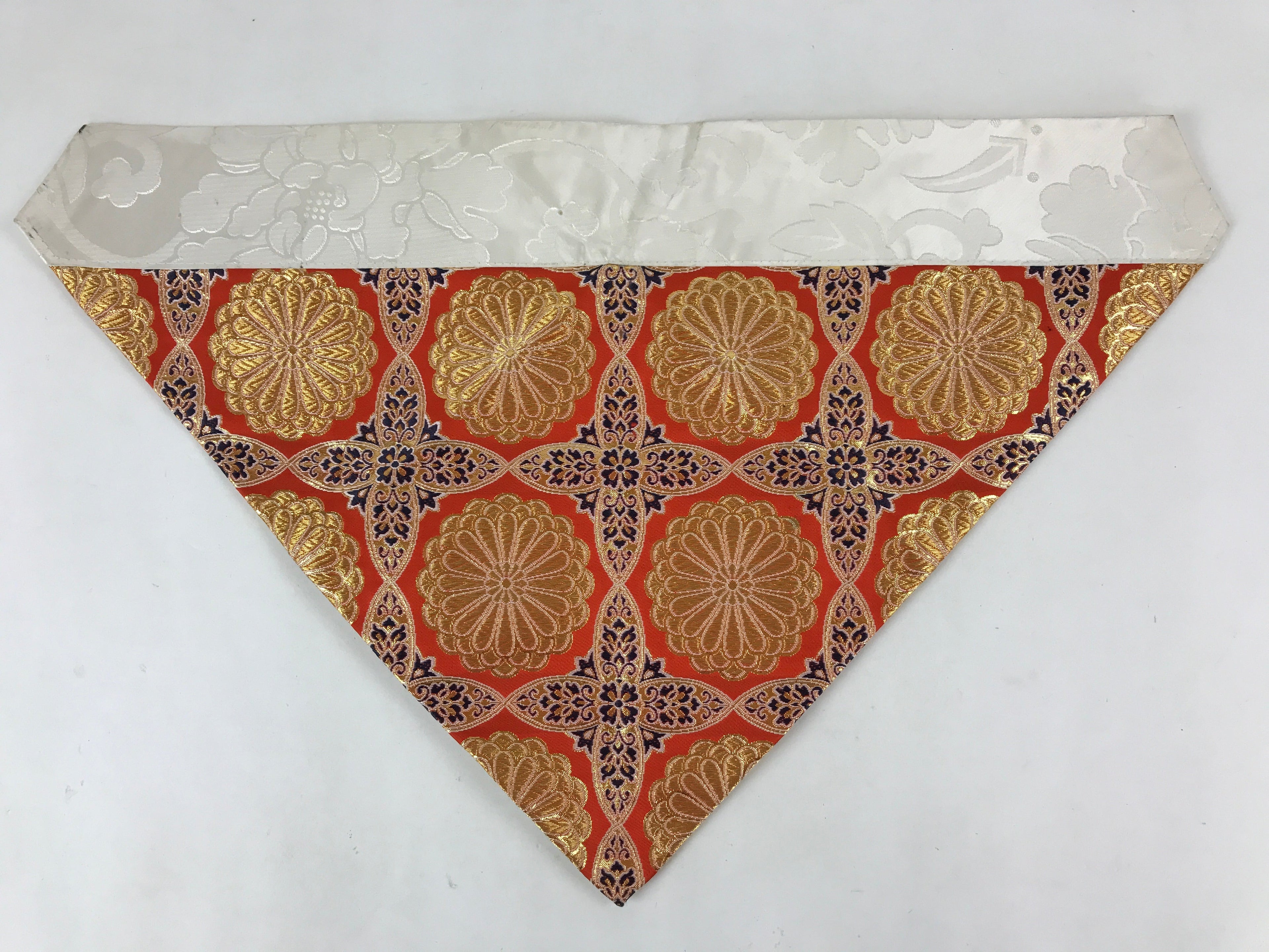 Japanese Buddhist Altar Silk Tablecloth Uchishiki Vtg Triangle Orange Gold BA98