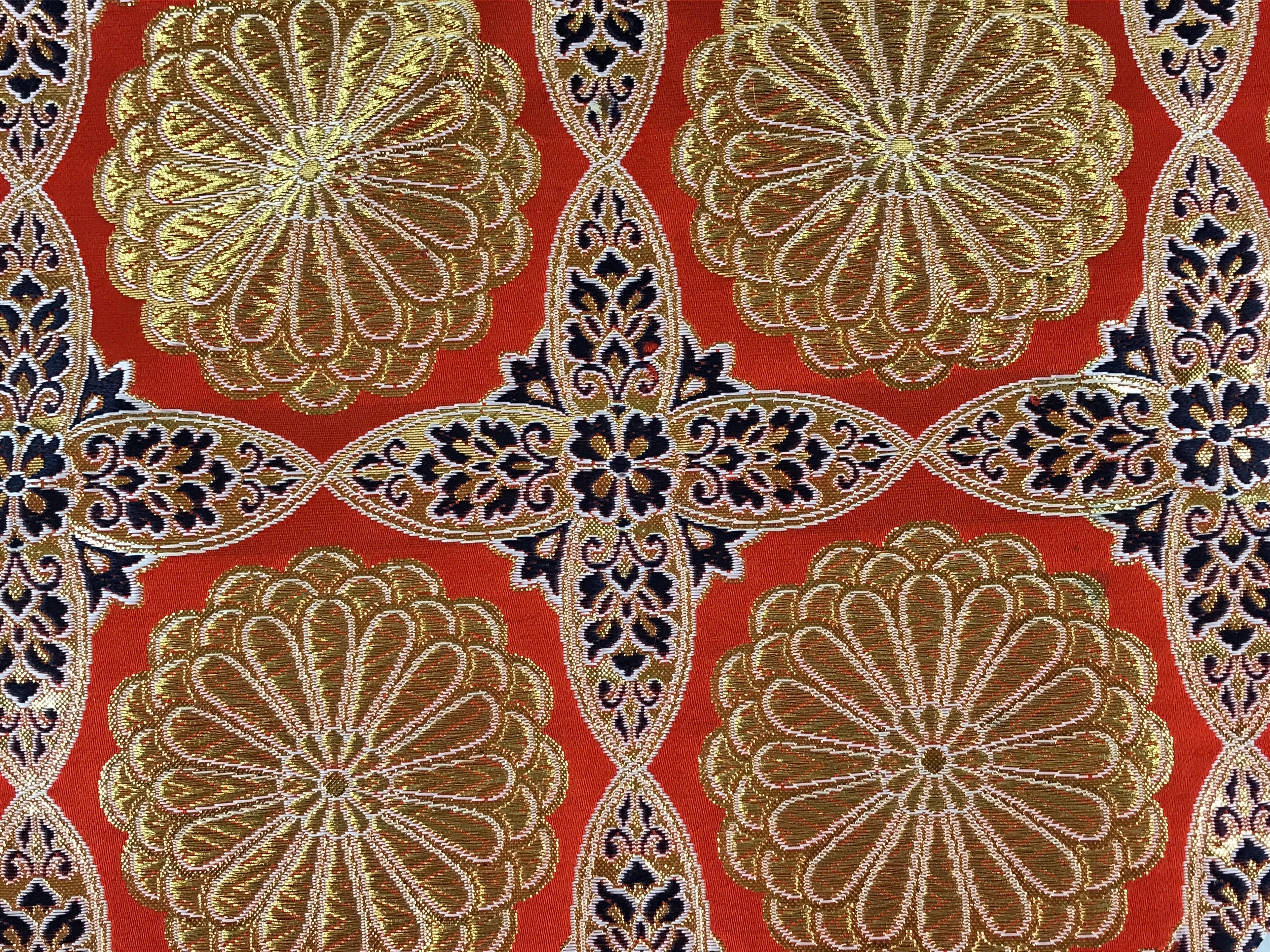 Japanese Buddhist Altar Silk Tablecloth Uchishiki Vtg Triangle Orange Gold BA98