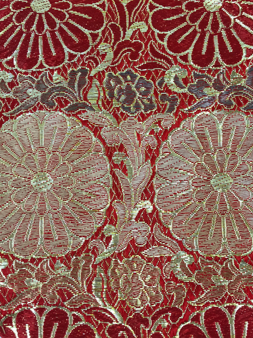Japanese Buddhist Altar Silk Tablecloth Uchishiki Vtg Triangle Red Gold BA97