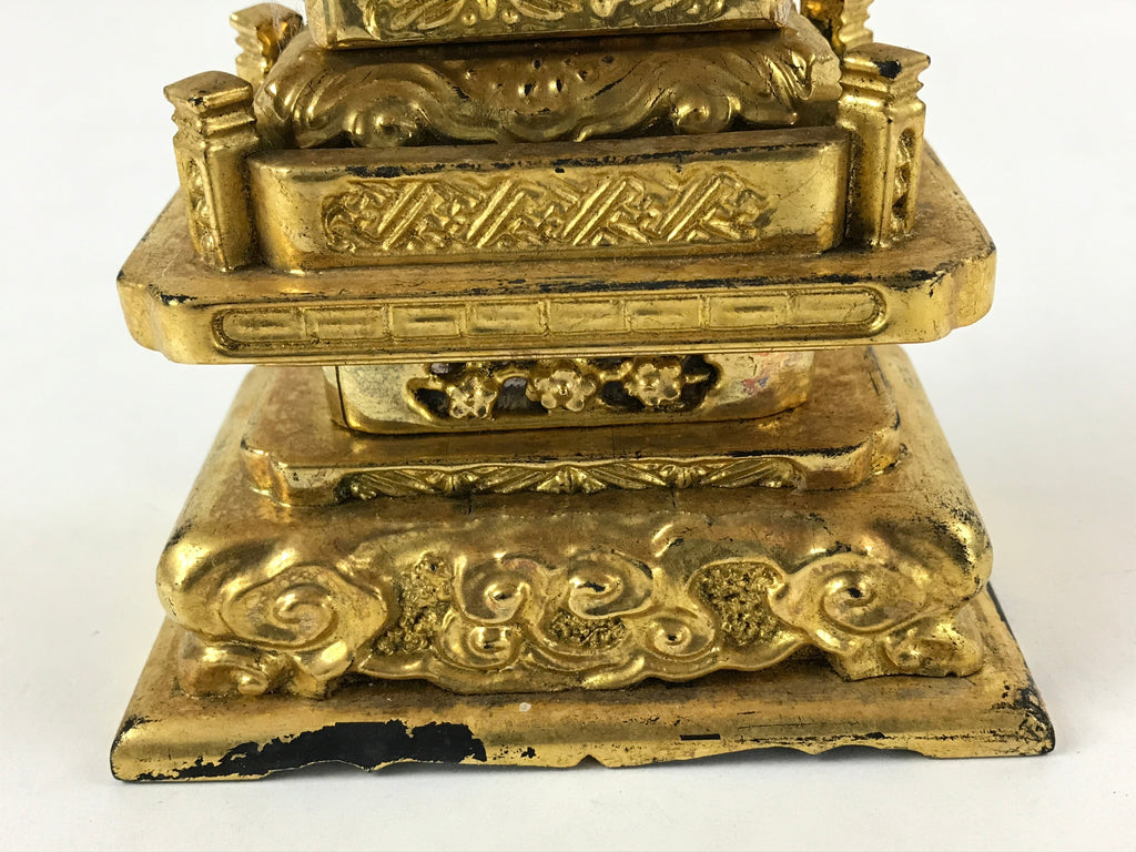 Japanese Buddhist Altar Spiritual Tablet Vtg Black Gold Lacquer Wood Ihai BA179