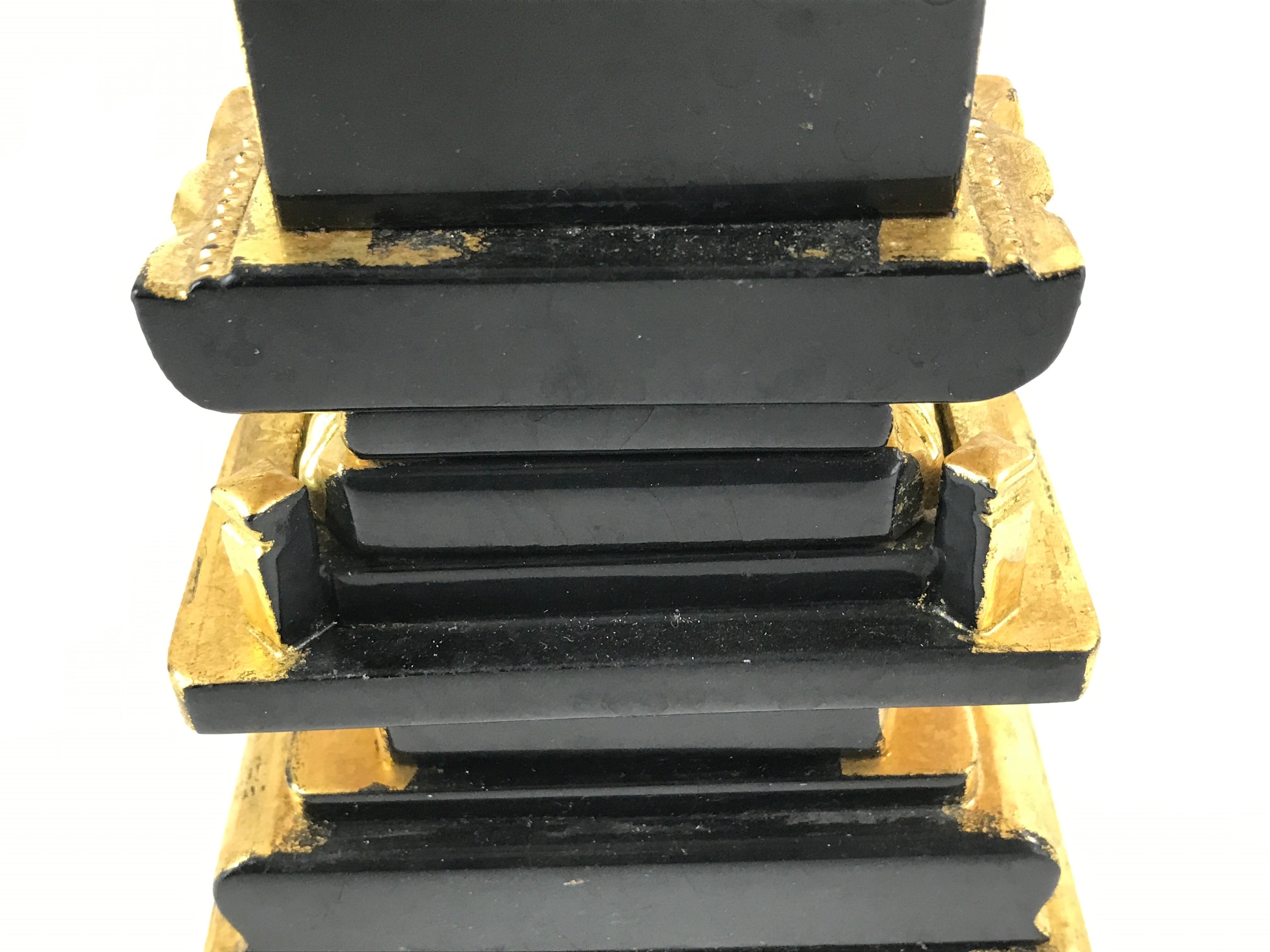 Japanese Buddhist Altar Spiritual Tablet Vtg Black Gold Lacquer Wood Ihai BA179