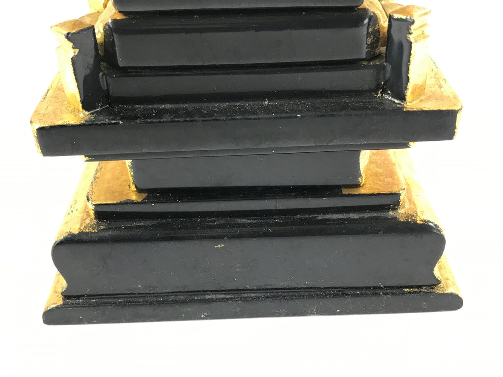 Japanese Buddhist Altar Spiritual Tablet Vtg Black Gold Lacquer Wood Ihai BA179