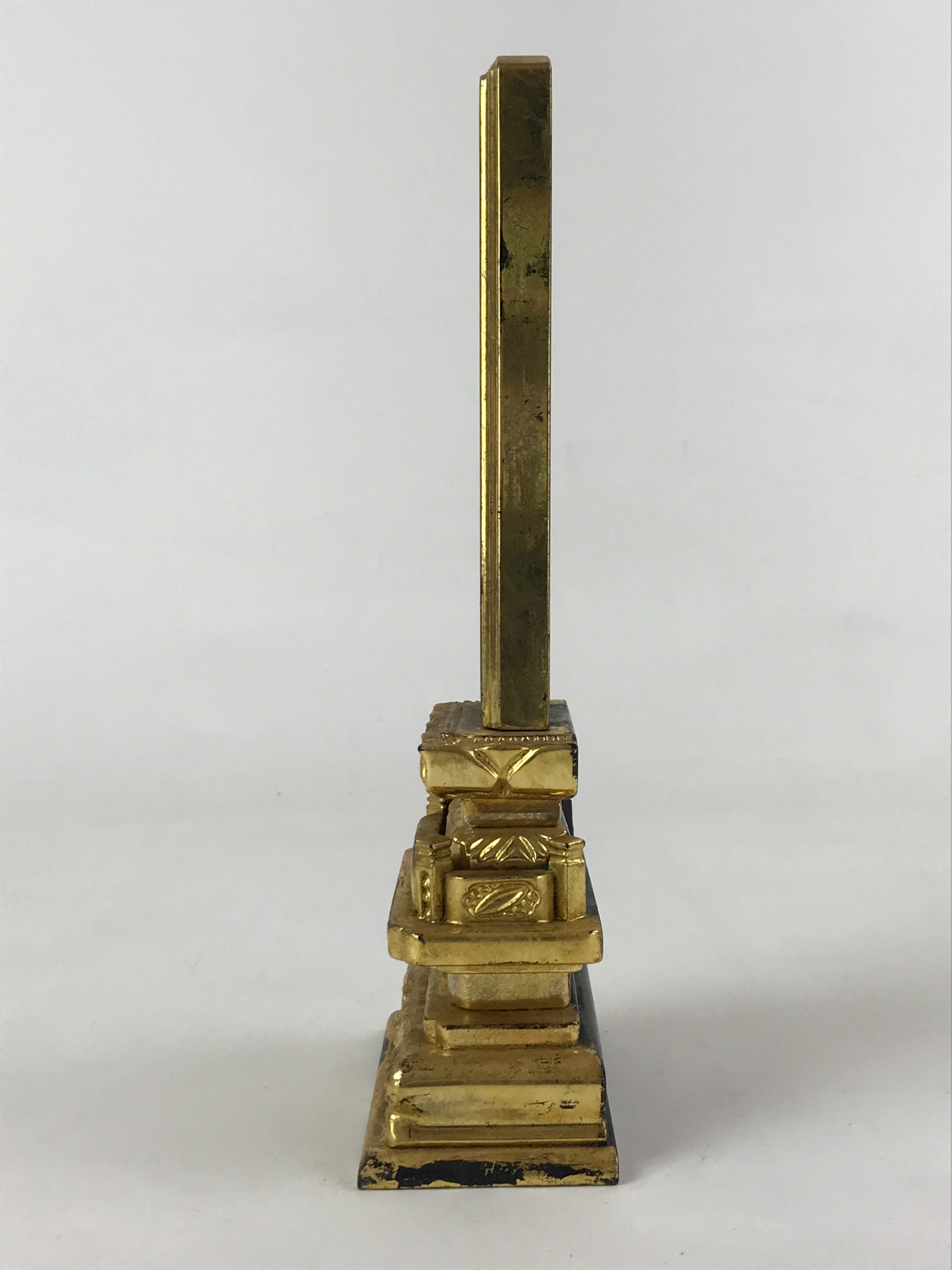 Japanese Buddhist Altar Spiritual Tablet Vtg Black Gold Lacquer Wood Ihai BA179