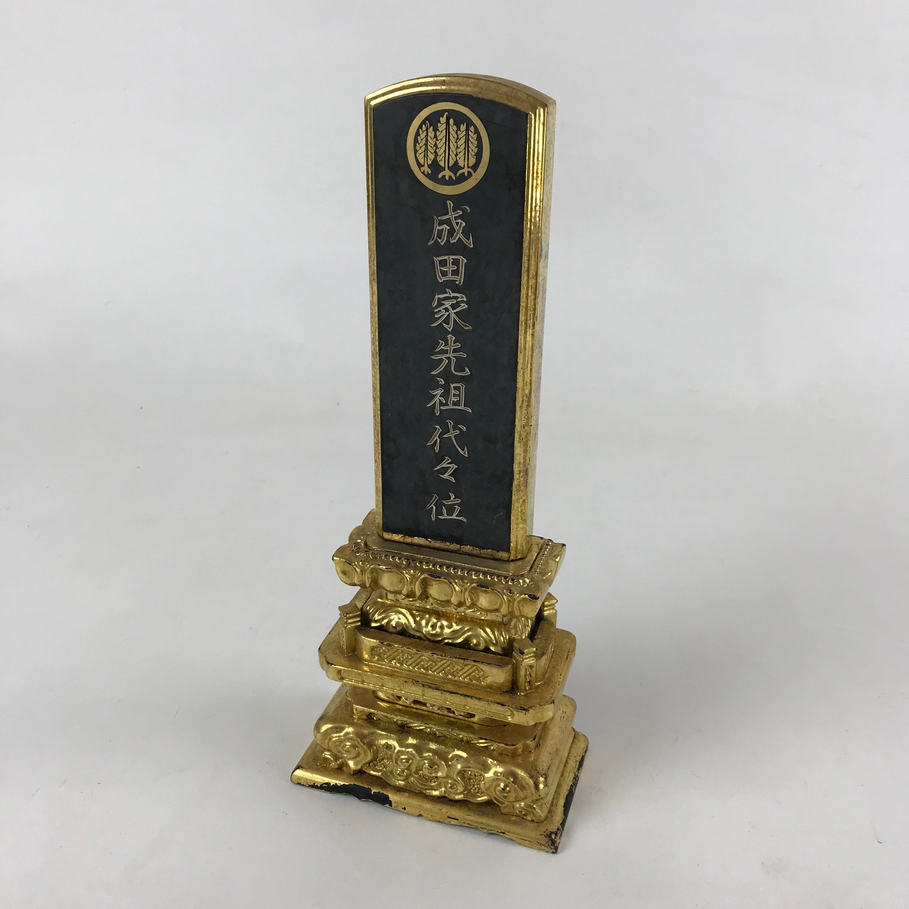 Japanese Buddhist Altar Spiritual Tablet Vtg Black Gold Lacquer Wood Ihai BA179