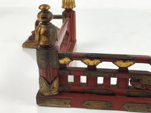 Japanese Buddhist Altar Wood Kouran Railing Decorative Part 4pc Brass Red BA424