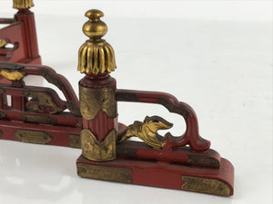 Japanese Buddhist Altar Wood Kouran Railing Decorative Part 4pc Brass Red BA424