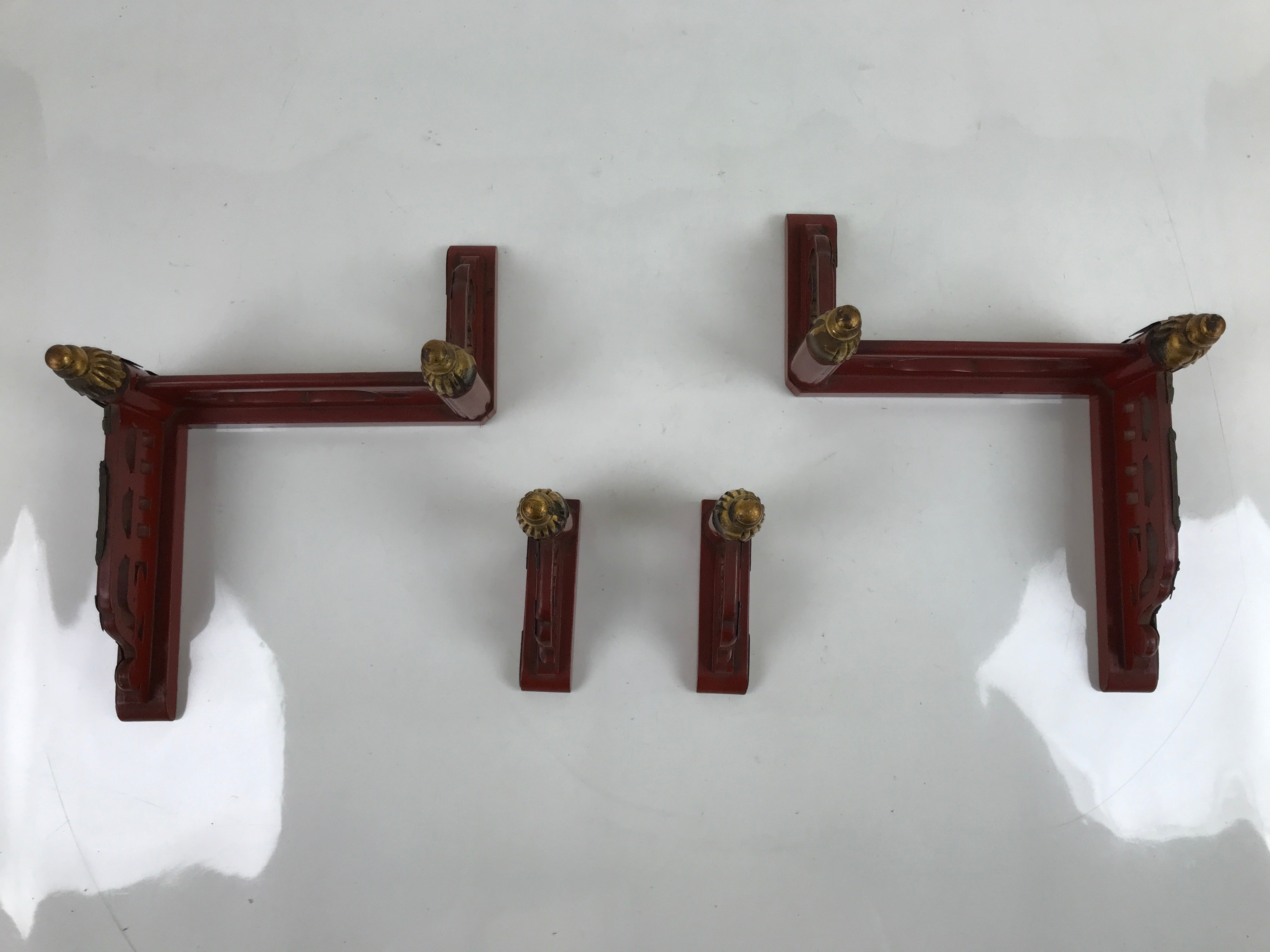 Japanese Buddhist Altar Wood Kouran Railing Decorative Part 4pc Brass Red BA424