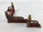 Japanese Buddhist Altar Wood Kouran Railing Decorative Part 4pc Brass Red BA424