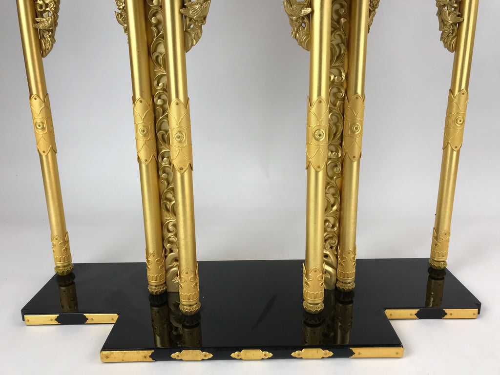 Japanese Buddhist Altar Wood Lacquer Inner Temple Gilt Brass Black Gold BA241