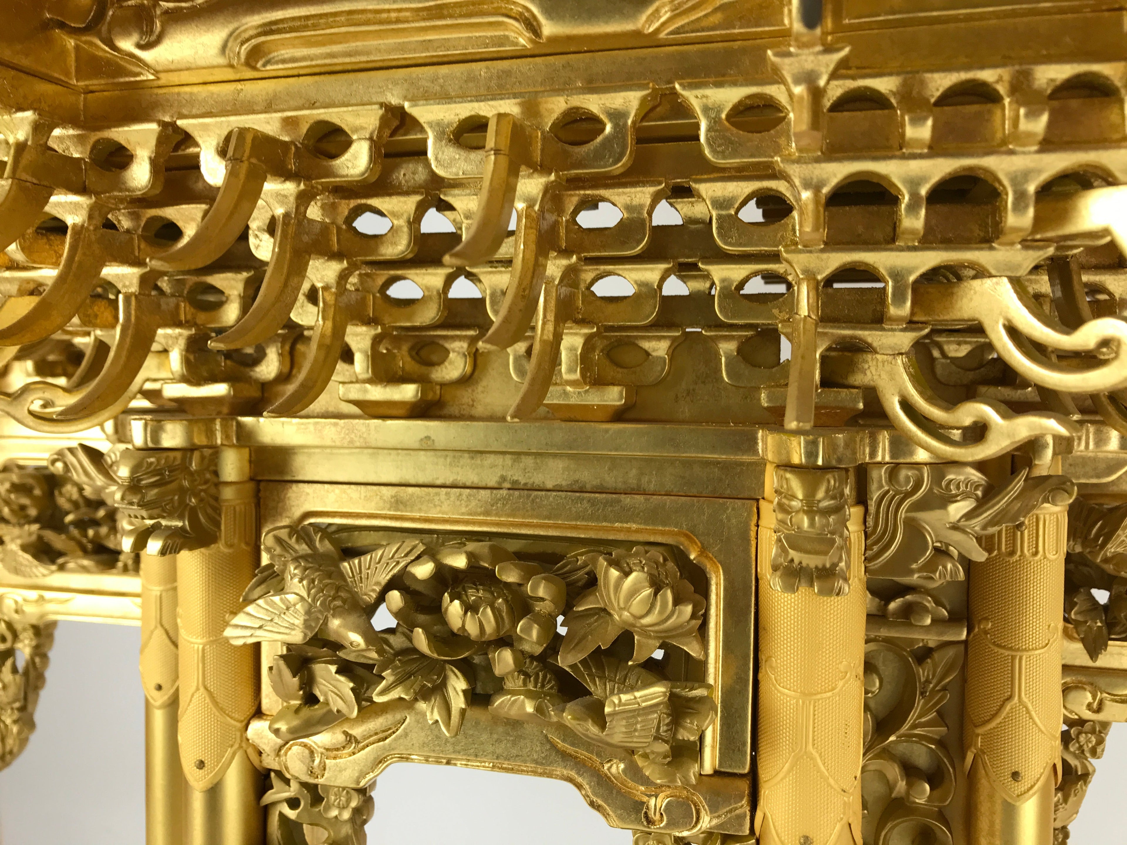 Japanese Buddhist Altar Wood Lacquer Inner Temple Gilt Brass Black Gold BA241