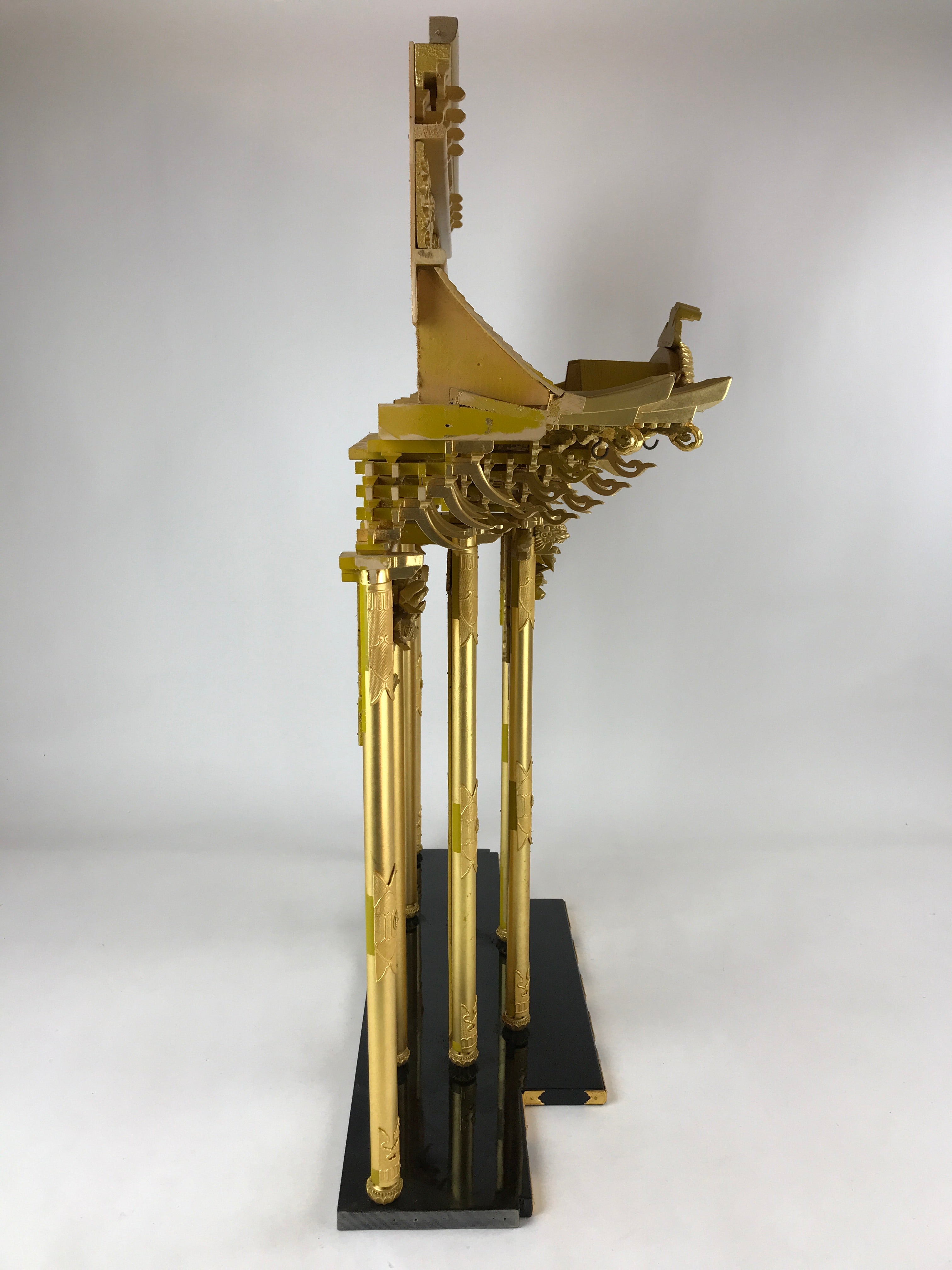 Japanese Buddhist Altar Wood Lacquer Inner Temple Gilt Brass Black Gold BA241