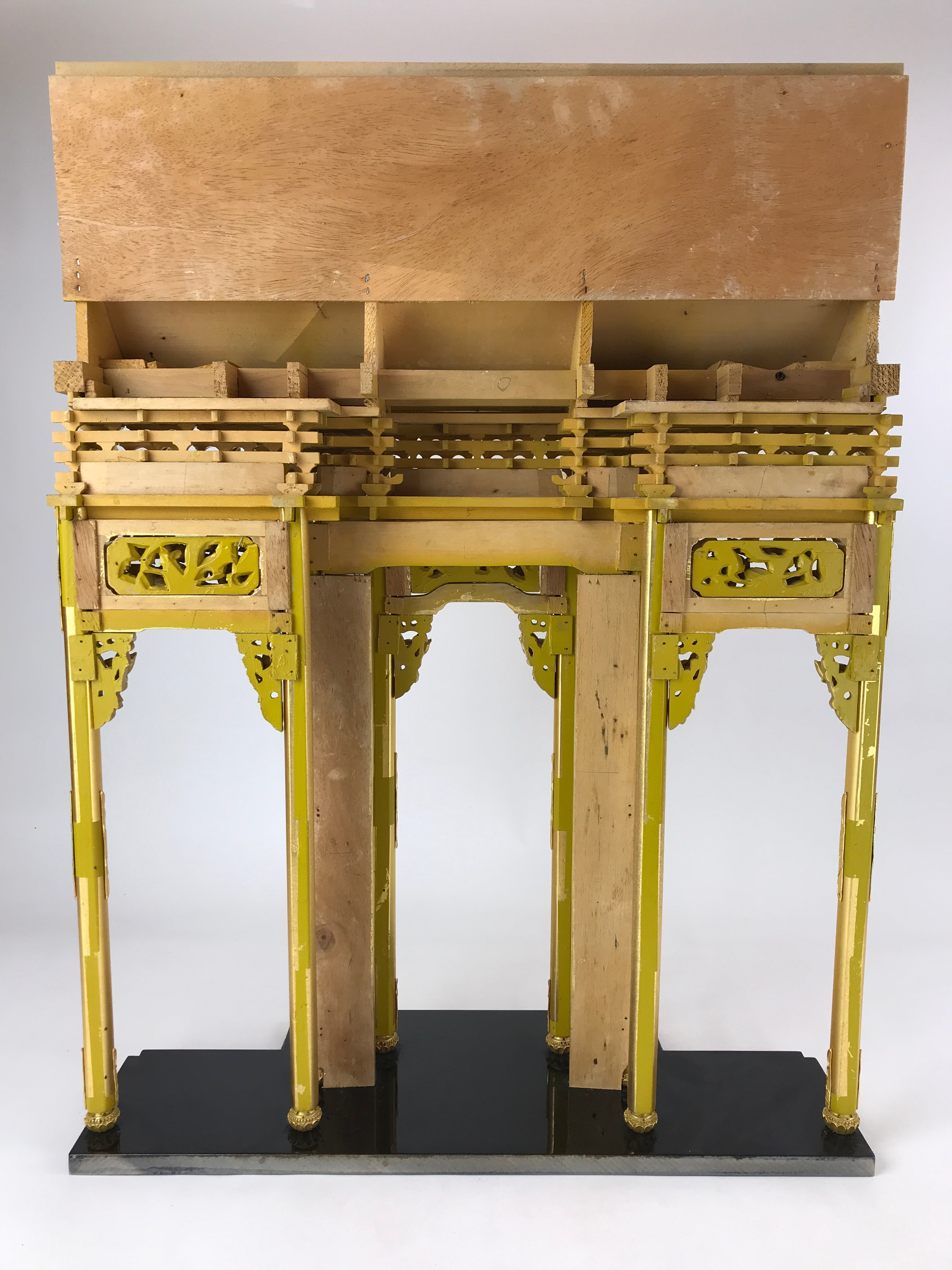 Japanese Buddhist Altar Wood Lacquer Inner Temple Gilt Brass Black Gold BA241