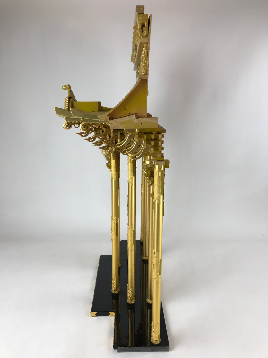 Japanese Buddhist Altar Wood Lacquer Inner Temple Gilt Brass Black Gold BA241
