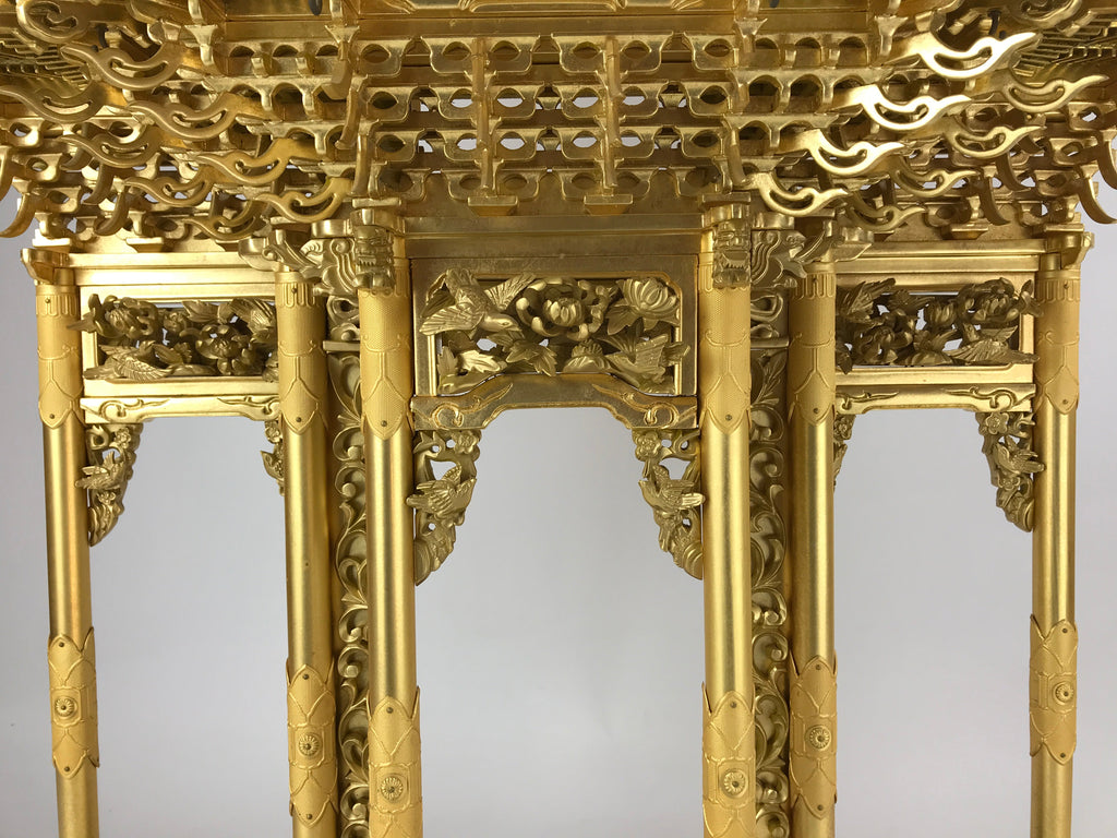 Japanese Buddhist Altar Wood Lacquer Inner Temple Gilt Brass Black Gold BA241