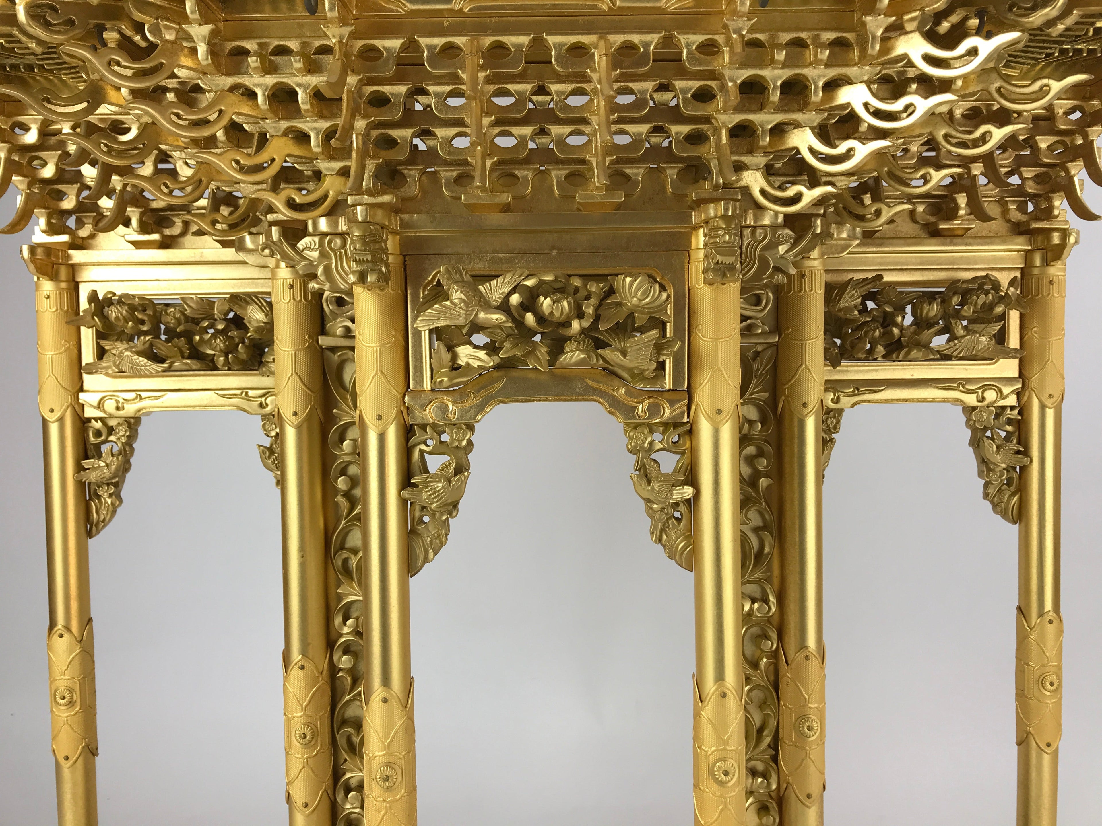Japanese Buddhist Altar Wood Lacquer Inner Temple Gilt Brass Black Gold BA241