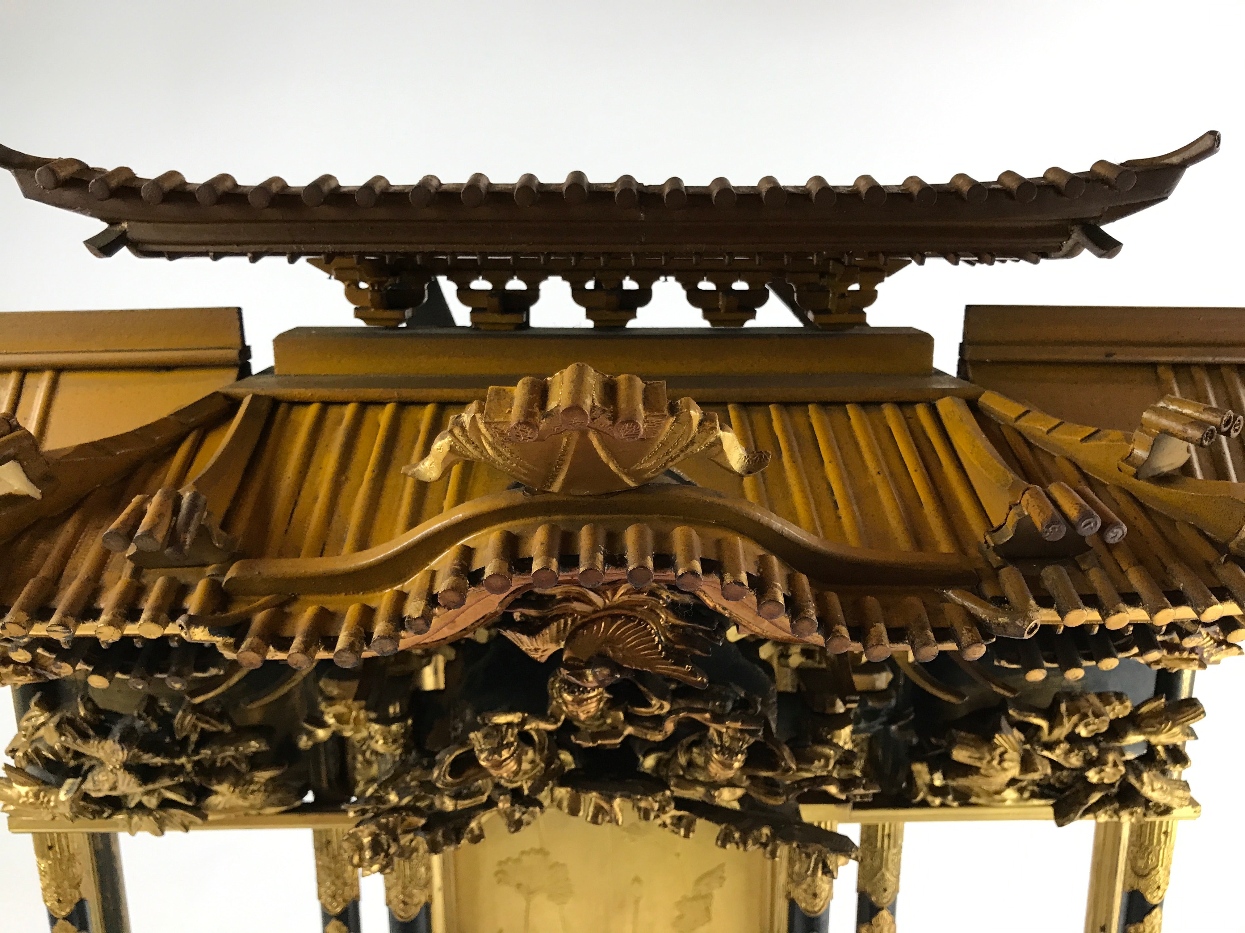 Japanese Buddhist Altar Wood Lacquer Inner Temple Gilt Brass Black Gold BA279