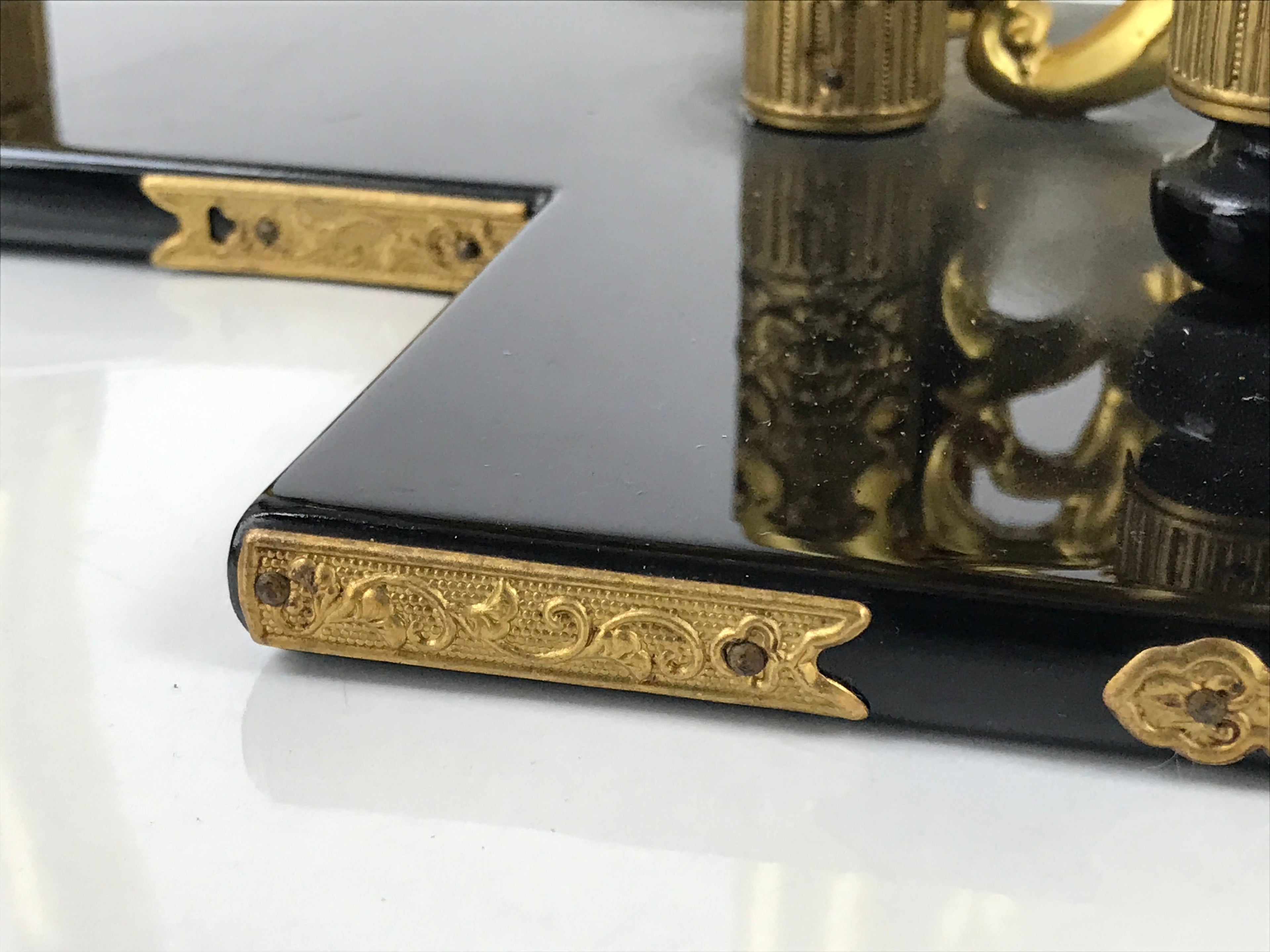 Japanese Buddhist Altar Wood Lacquer Inner Temple Gilt Brass Black Gold BA414