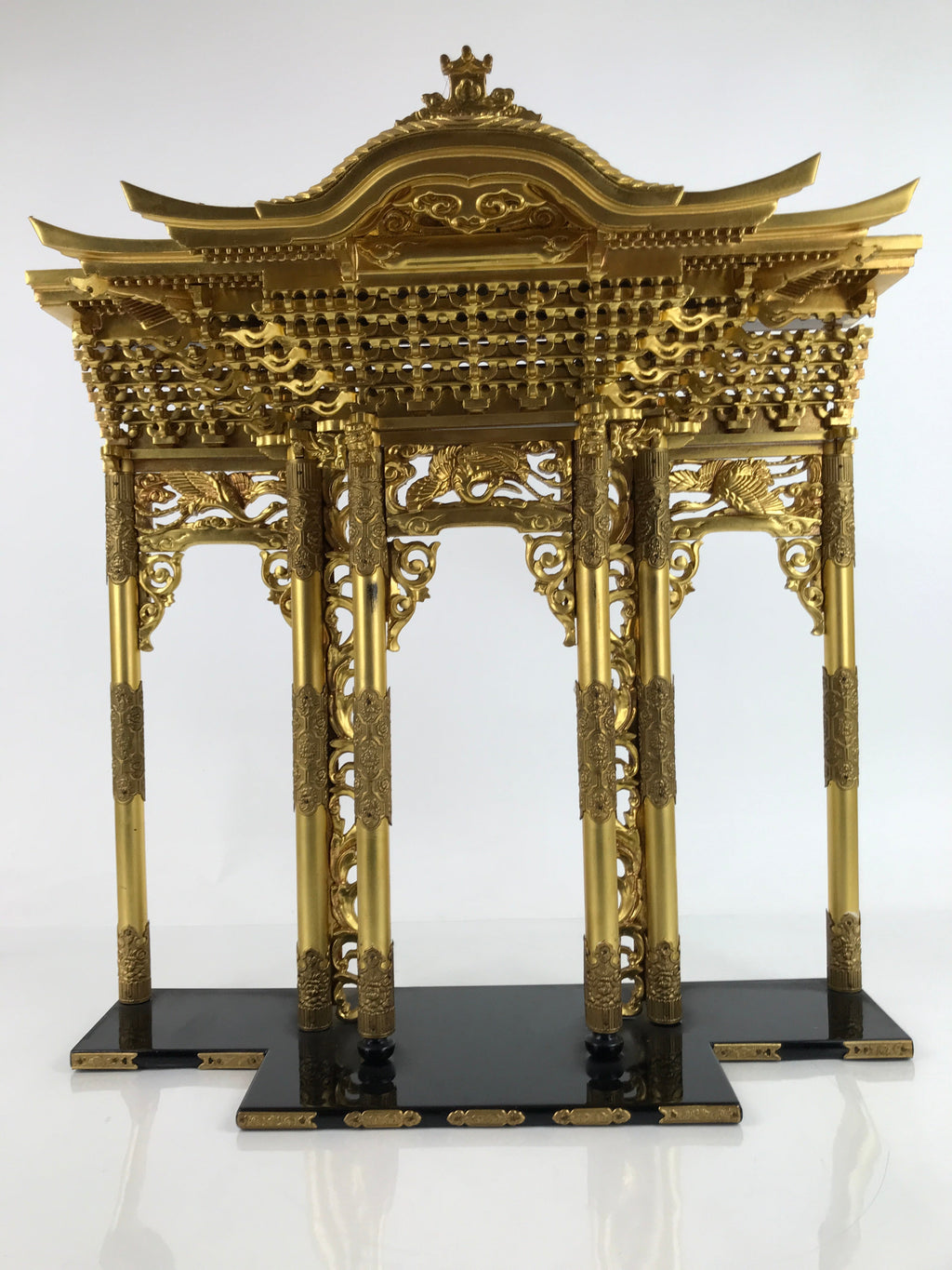 Japanese Buddhist Altar Wood Lacquer Inner Temple Gilt Brass Black Gold BA414