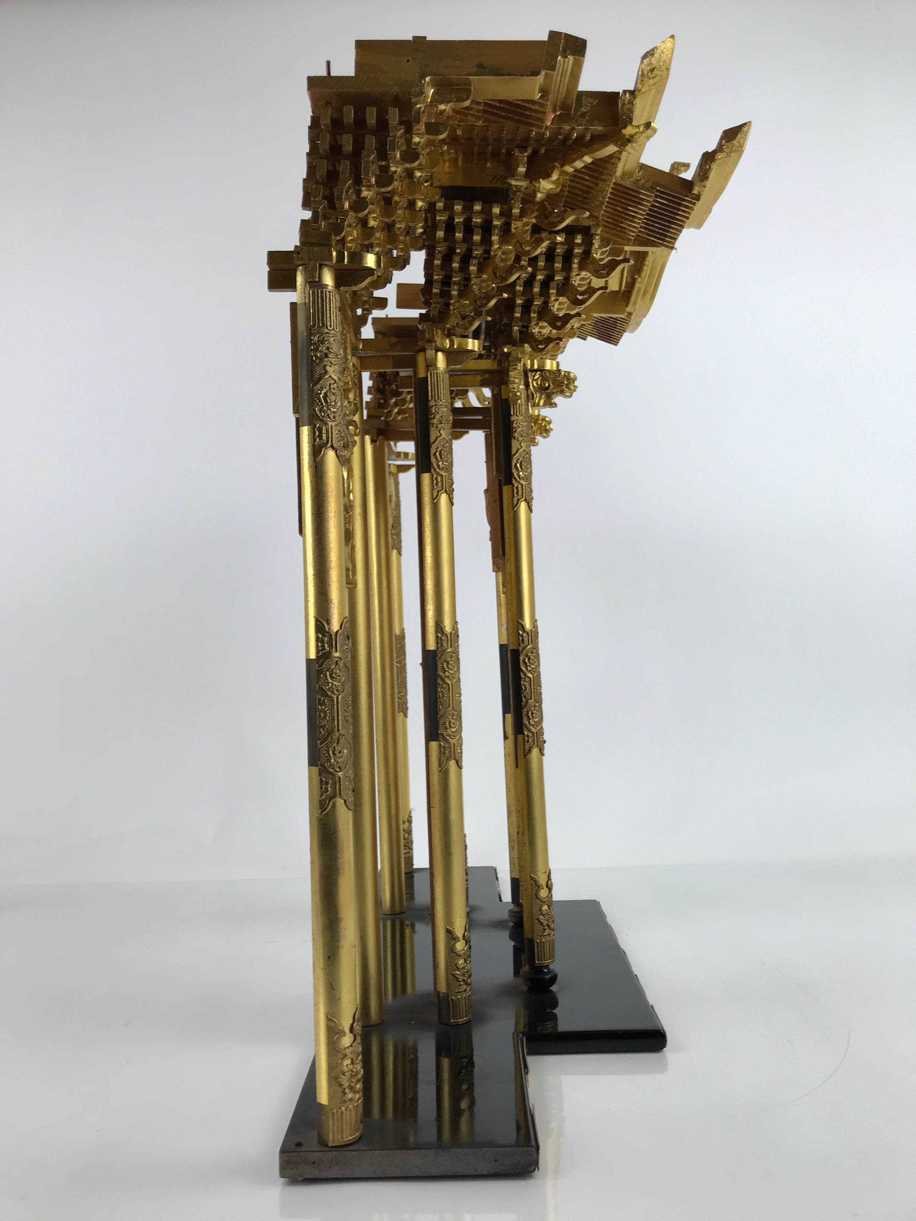 Japanese Buddhist Altar Wood Lacquer Inner Temple Gilt Brass Black Gold BA414