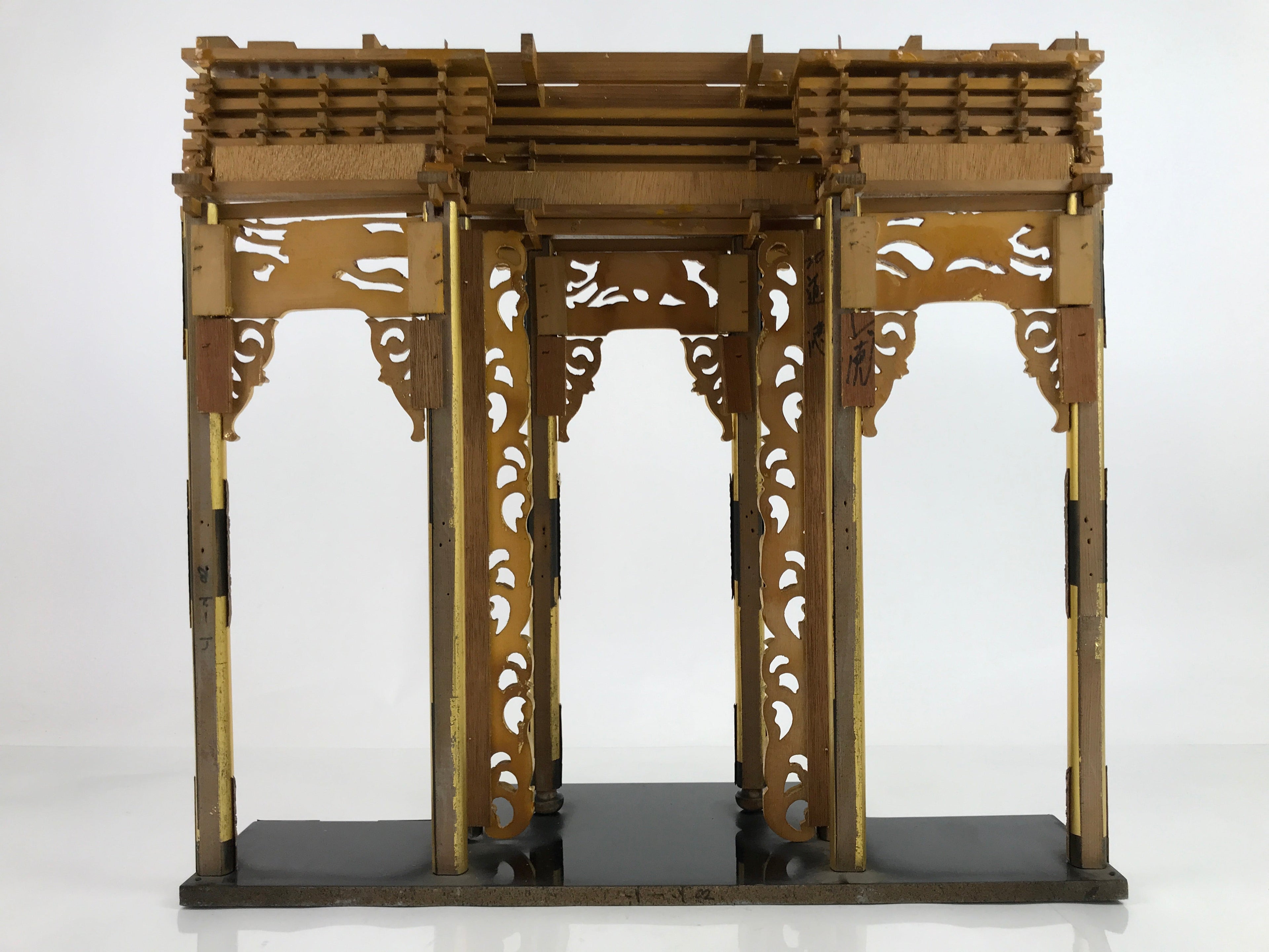 Japanese Buddhist Altar Wood Lacquer Inner Temple Gilt Brass Black Gold BA414