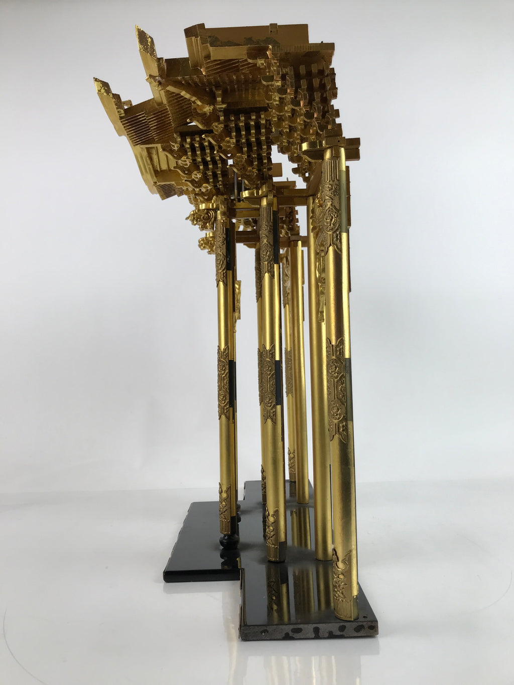 Japanese Buddhist Altar Wood Lacquer Inner Temple Gilt Brass Black Gold BA414
