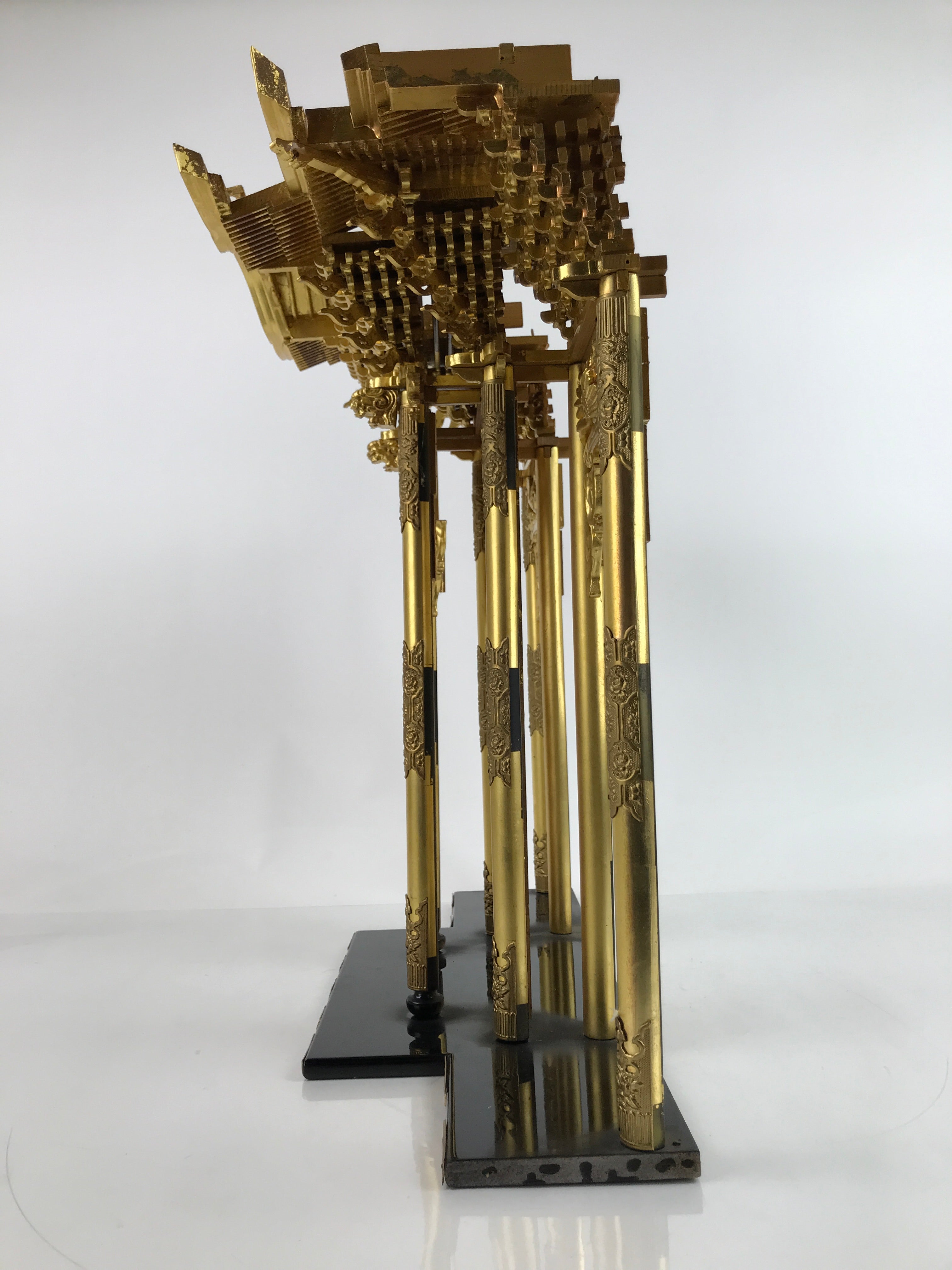 Japanese Buddhist Altar Wood Lacquer Inner Temple Gilt Brass Black Gold BA414